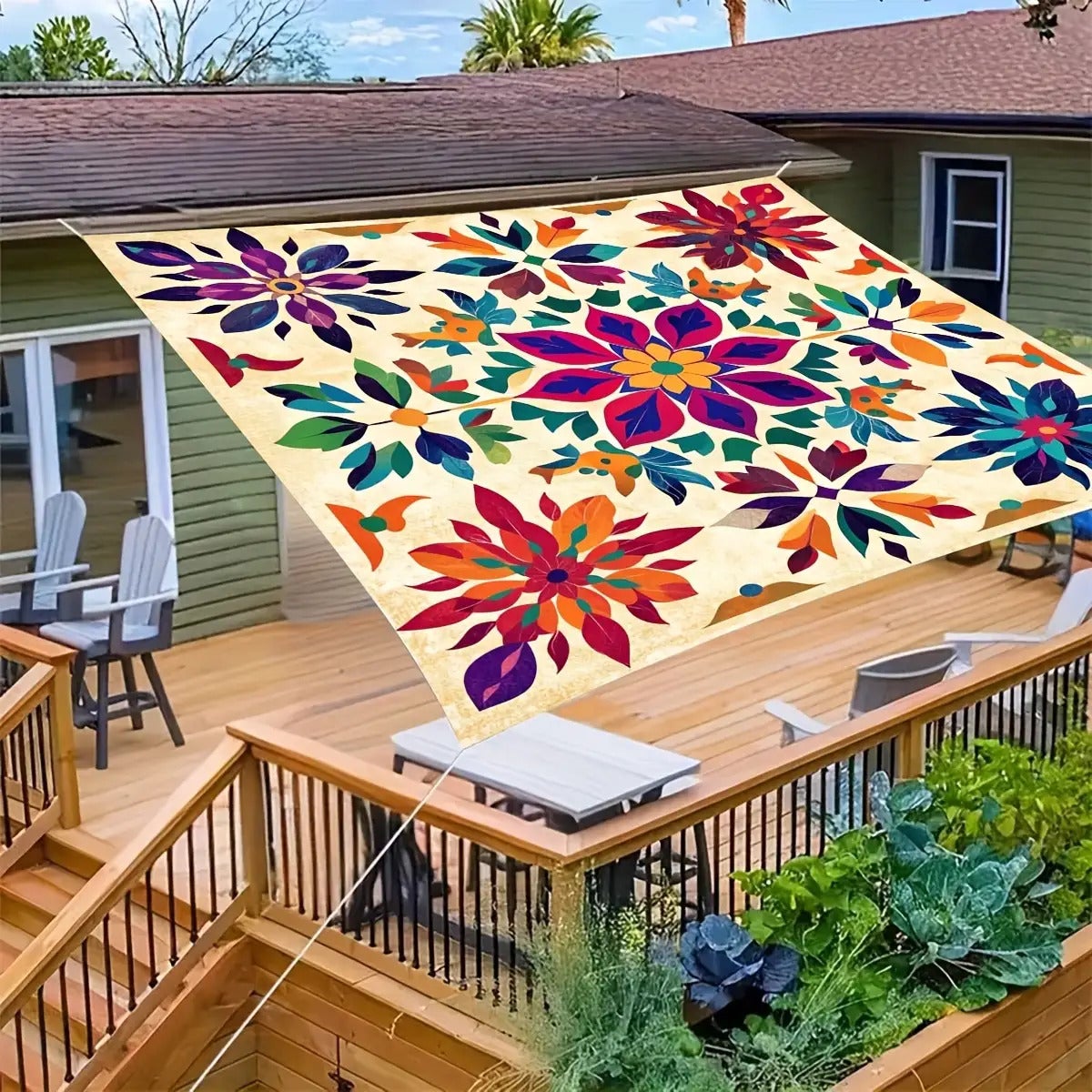 Stores pare-soleil de style bohème, filets d'ombrage, toiles d'ombrage, auvents de terrasse, parasols d'extérieur, idéaux pour les jardins— QWINERN - 8