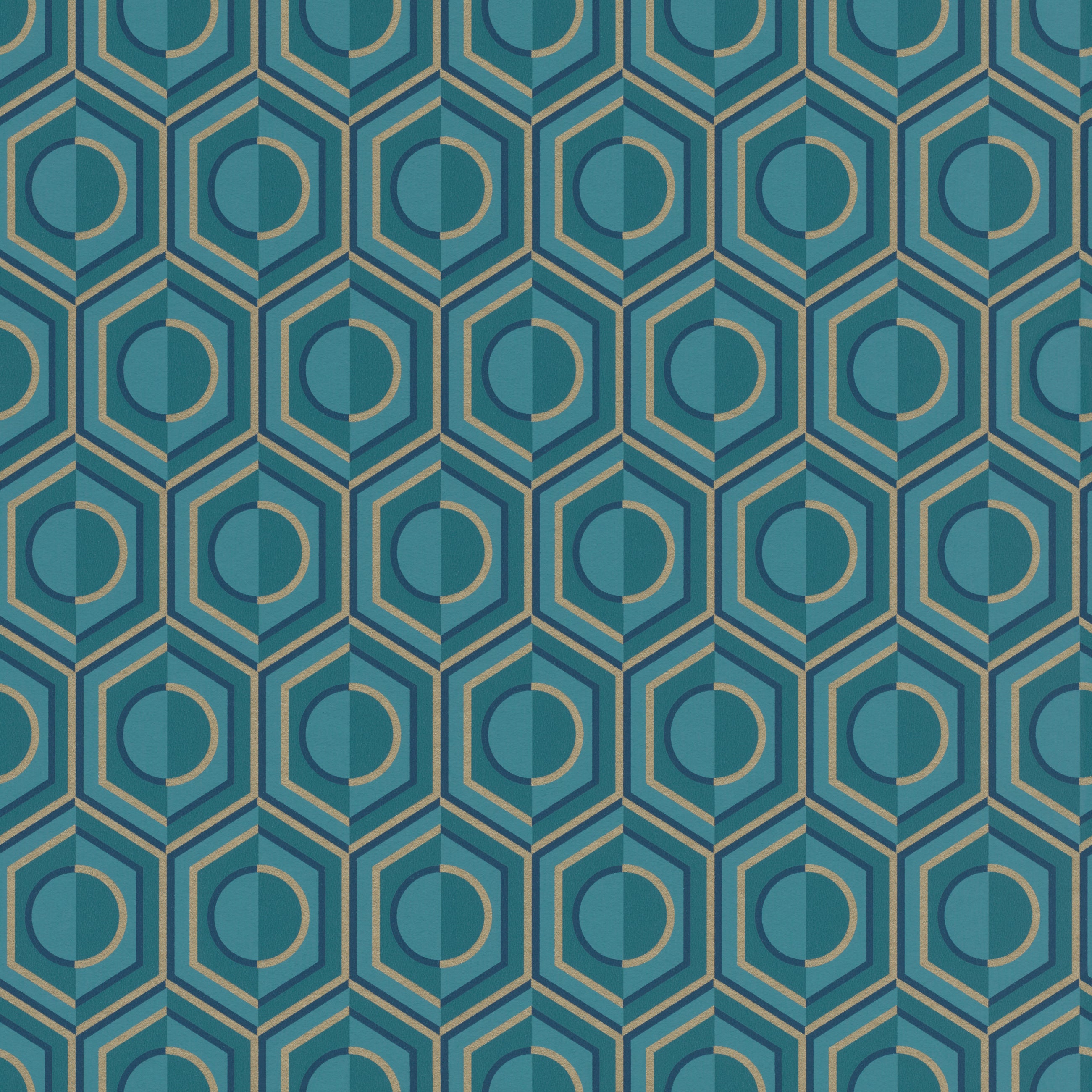 Papel pintado rasch 710144 - papel pintado no tejido con diseño geométrico de estilo retro en color petróleo y dorado de la colección sophia