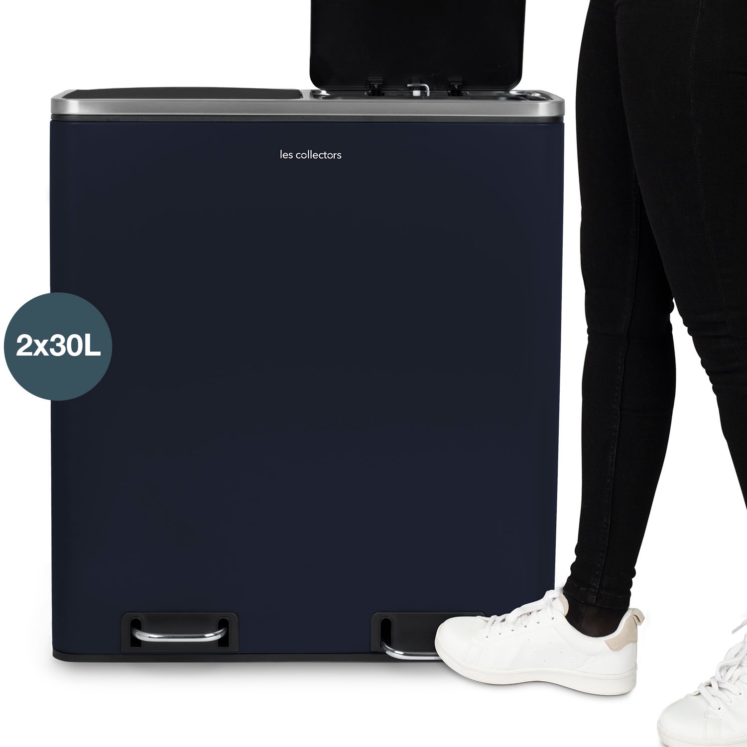 Les Collectors - Pattumiera per raccolta differenziata a pedale in acciaio inox spazzolato, grigio - 4