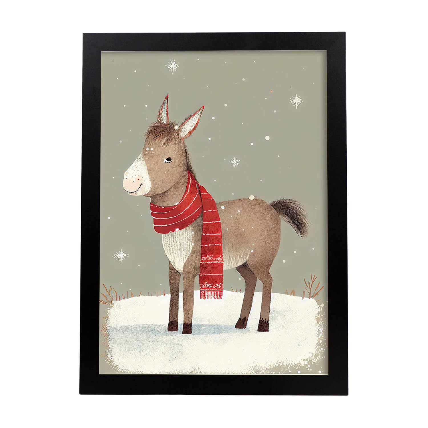 Nacnic poster de burro en estilo acuarela ilustraciones infantiles a todo color de animalitos bebé con ropa roja a3 marco negro