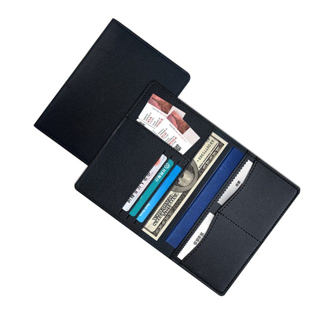 PORTAFOGLIO GRANDE CAPACITÀ libro passaporto nero multifunzione uomo PORTAFOGLIO GRANDE CAPACITÀ libro passaporto nero multifunzione uomo