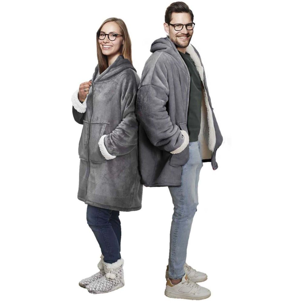 Plaid - HOME DECO FACTORY - Ultraconfortable - Sherpa - Gris et blanc - 8