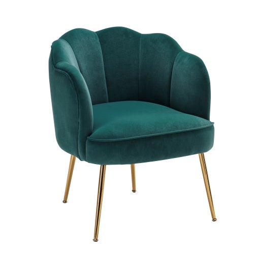 Silla de acento ergonómica en tela de terciopelo con patas doradas ajustables, verde