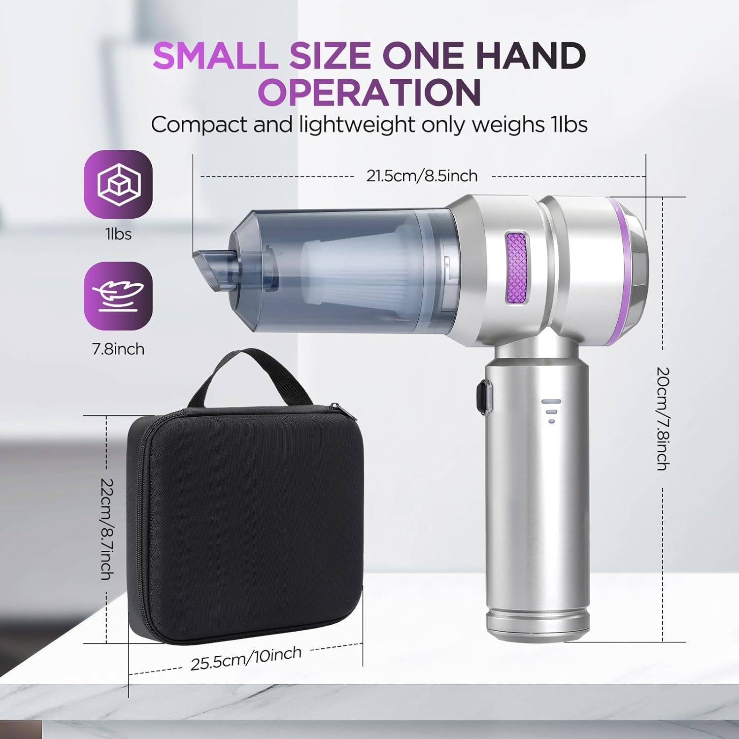 Redcoutt Aspirateur Voiture, 16000PA 4 En 1 Mini Aspirateur Sans Fil A Main Avec Aspiration, Soufflage, Gonflable Puissant Vacuum Cleaner, Maison, Bureau, Animaux Domestiques