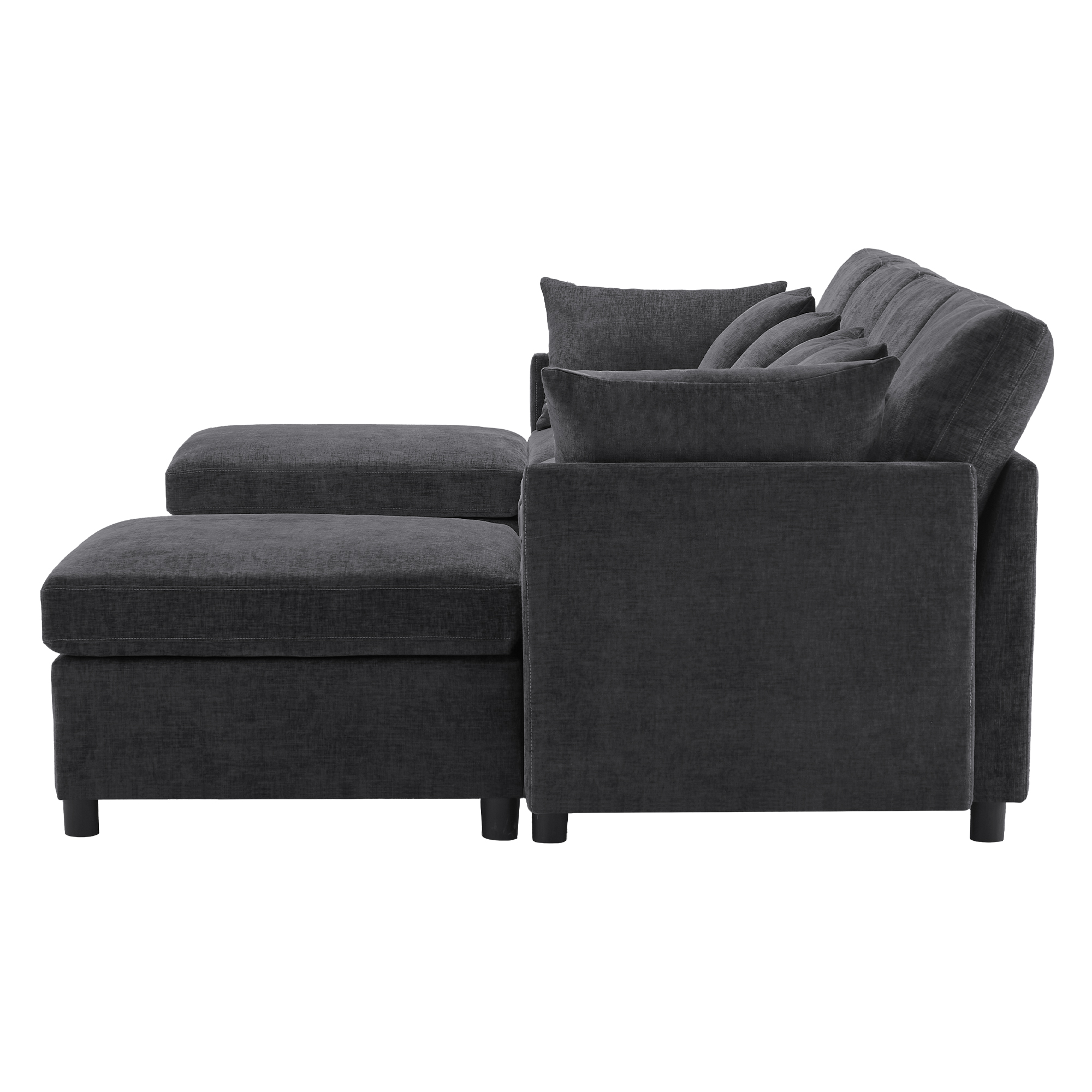 Canapé d'Angle Modulaire 6 Places avec Pouf Amovible , Canapé Moderne en Tissu Chenille Gris - 8