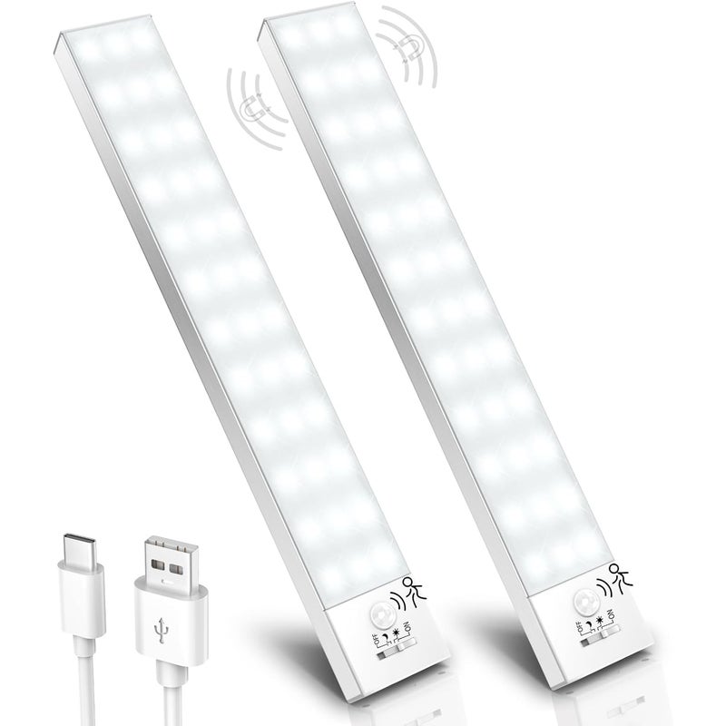 Zimne białe światło, 2 sztuki, oświetlenie szafy, 5000K LED, czujnik ruchu pod szafkami kuchennymi, 23 cm, 1000 mAh, 36 diod LED, bezprzewodowe, ładow