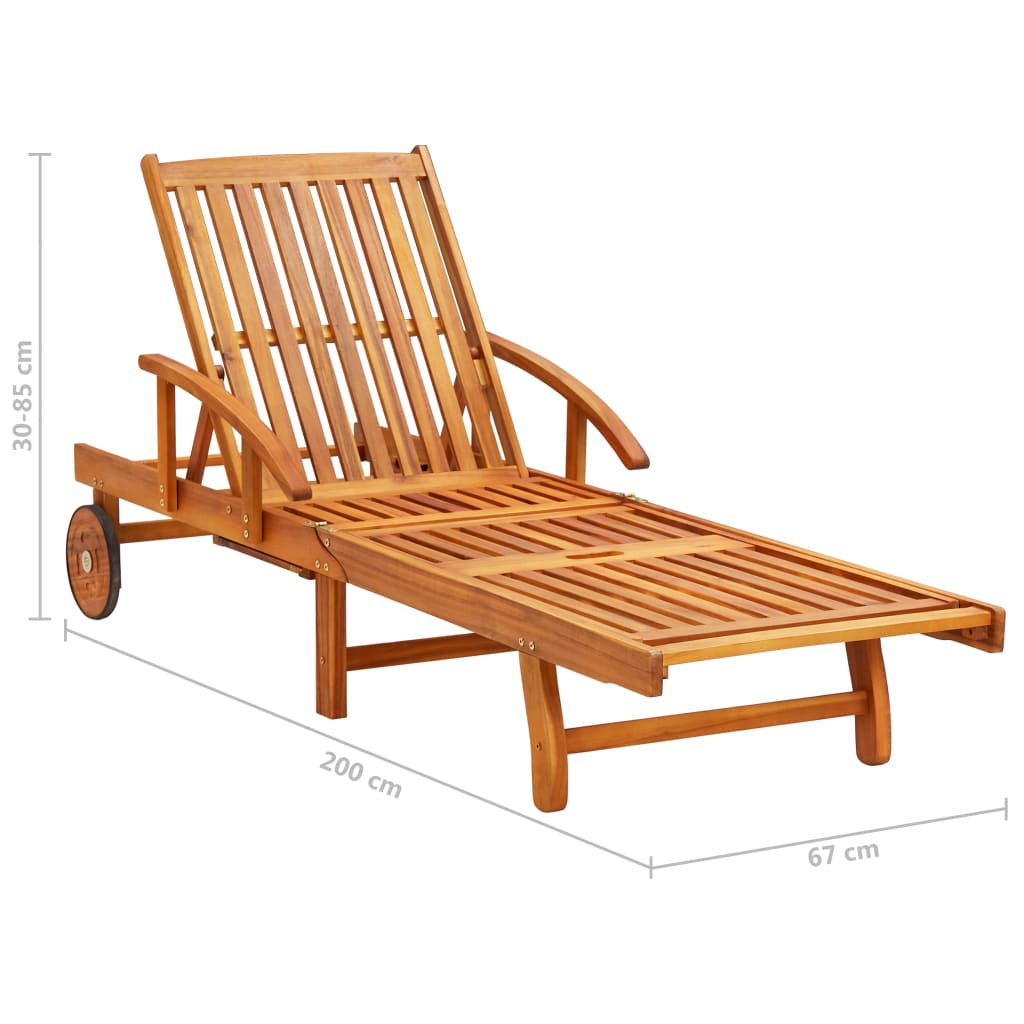 Chaise longue de jardin avec table et coussin Bois d'acacia vidaXL - 3