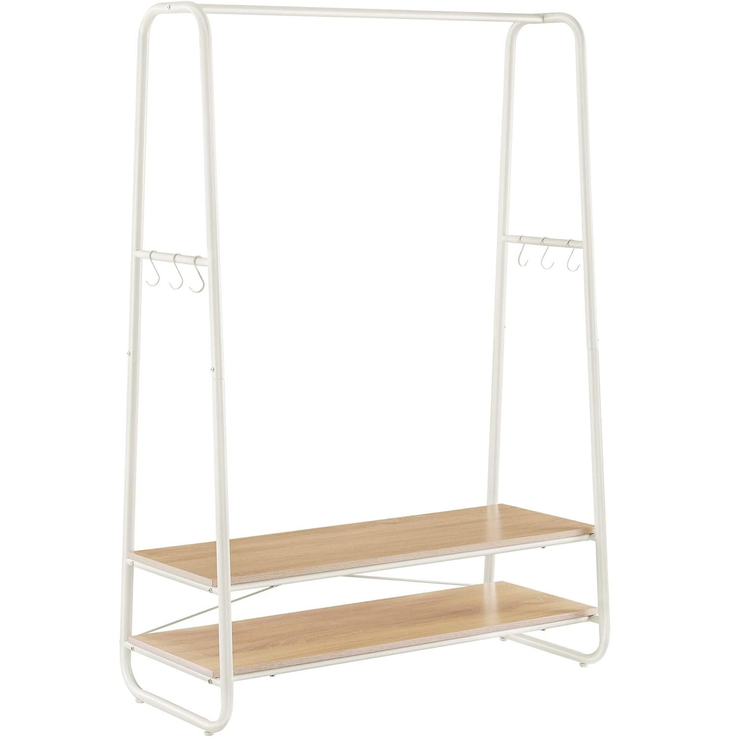 Raft haine suport pantofi 2 polite 6 carlige laterale, 45x100x160 cm, design compact, alb crem Alb Crem