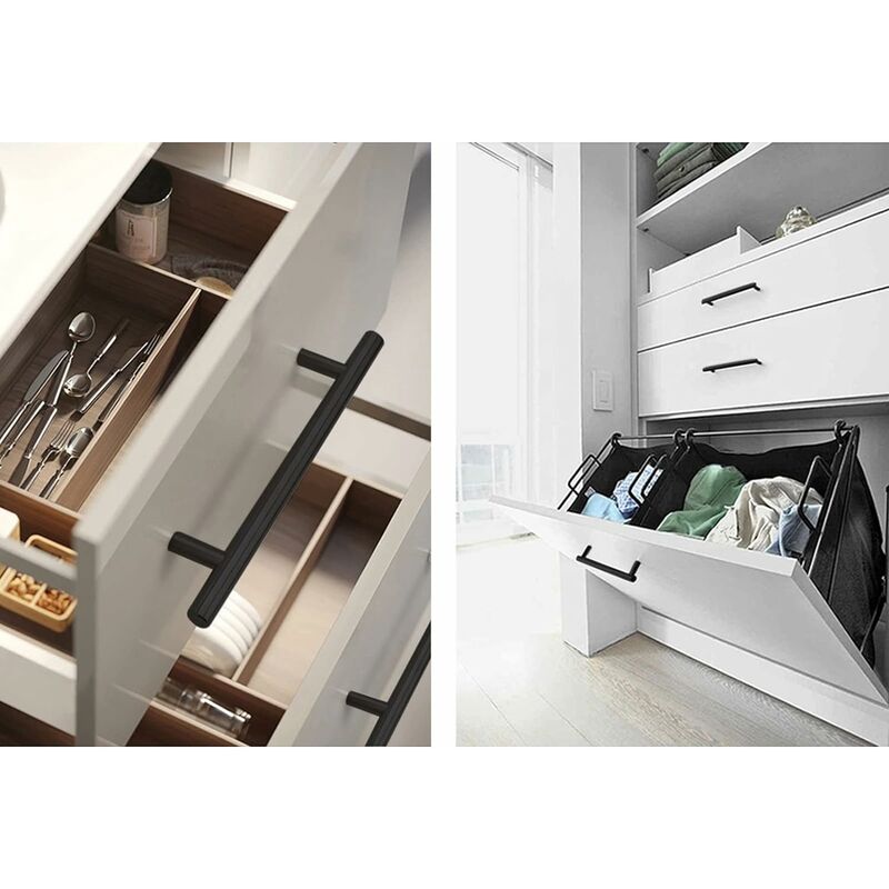 Paquet de 10 Poignées Noir de Porte 160mm Acier Inoxydable Poignees pour Meuble Armoire avec Vis - 3