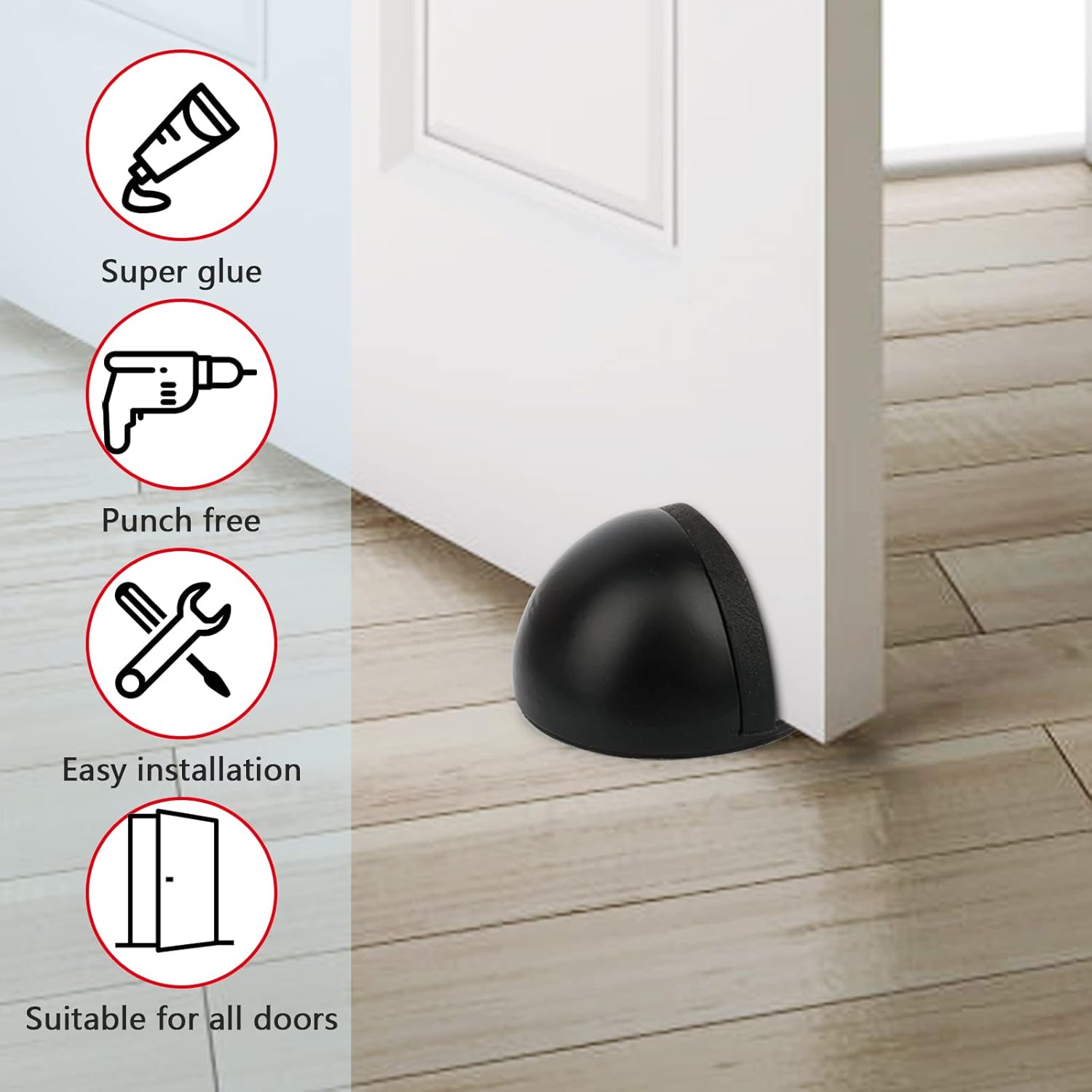 Butée de Porte en Acier Inoxydable, Lot de 4 Arrêts et Butées de Porte avec Semelle en Caoutchouc, Bloc Porte Adhésif pour Protéger les Portes - 4