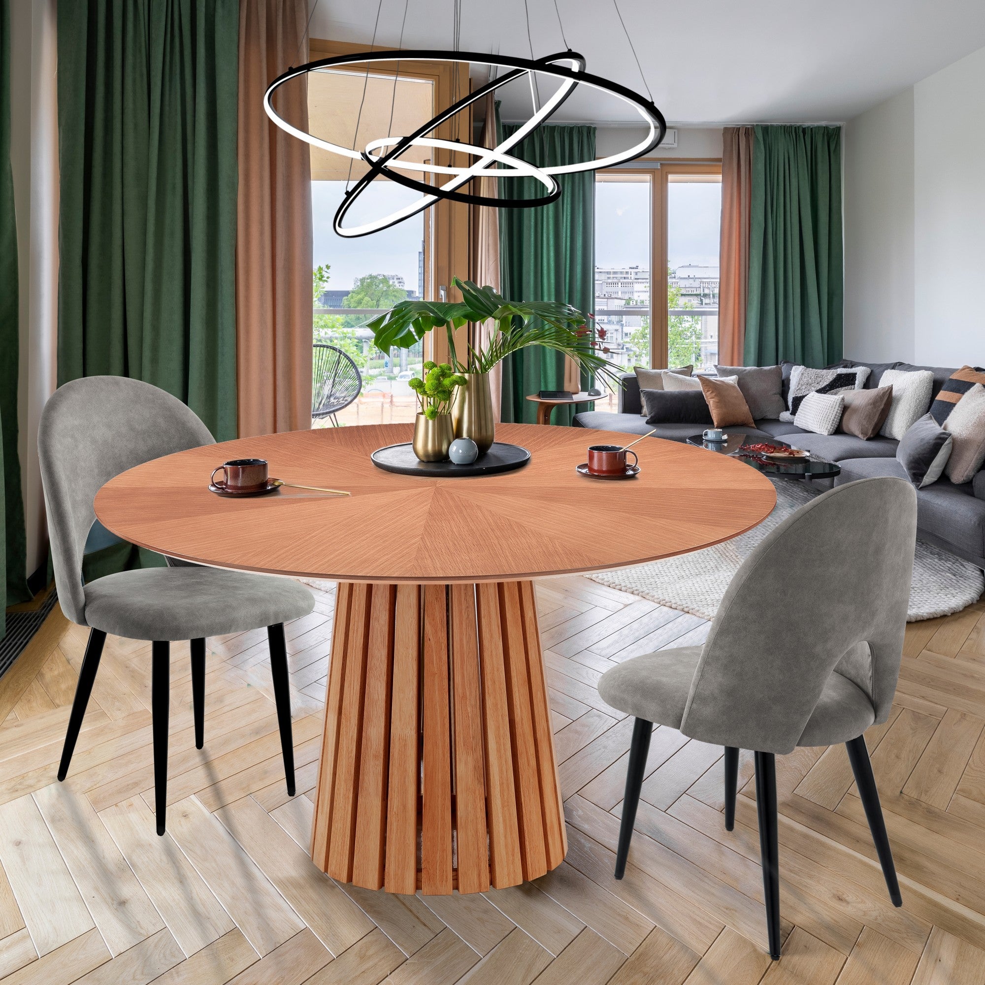 Tavolo rotondo VOLGA WOOD – Legno massello Rovere, MDF, H.75 Ø.137, 6 posti, per sala da pranzo - 6