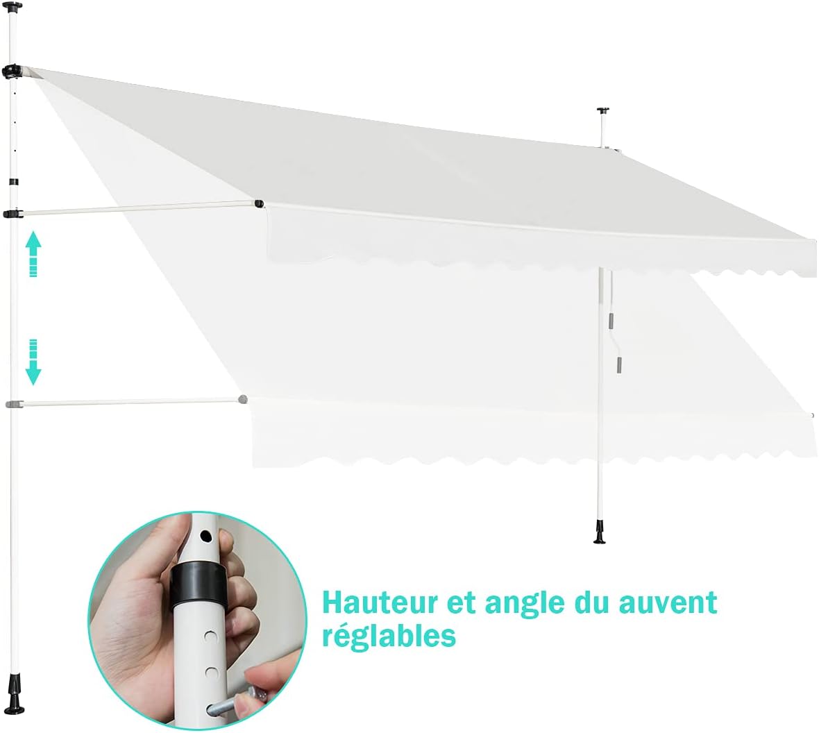 Store Banne Manuel Rétractable, Auvent Balcon Terrasse Rétractable sans Percage, Hauteur Réglable 2-3M, 3,5x1,75M, Beige - 3