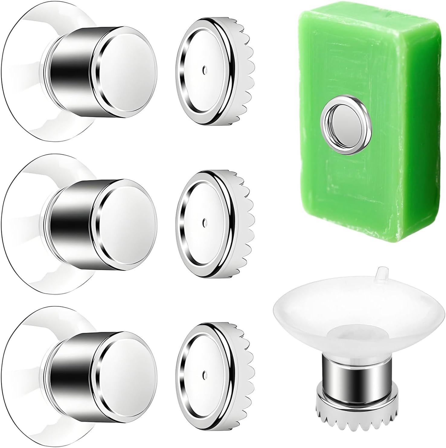 Set Di 8 Copriportasapone Magnetici In Acciaio Inox | Accessorio Bagno Con Ventosa | Design Perforato