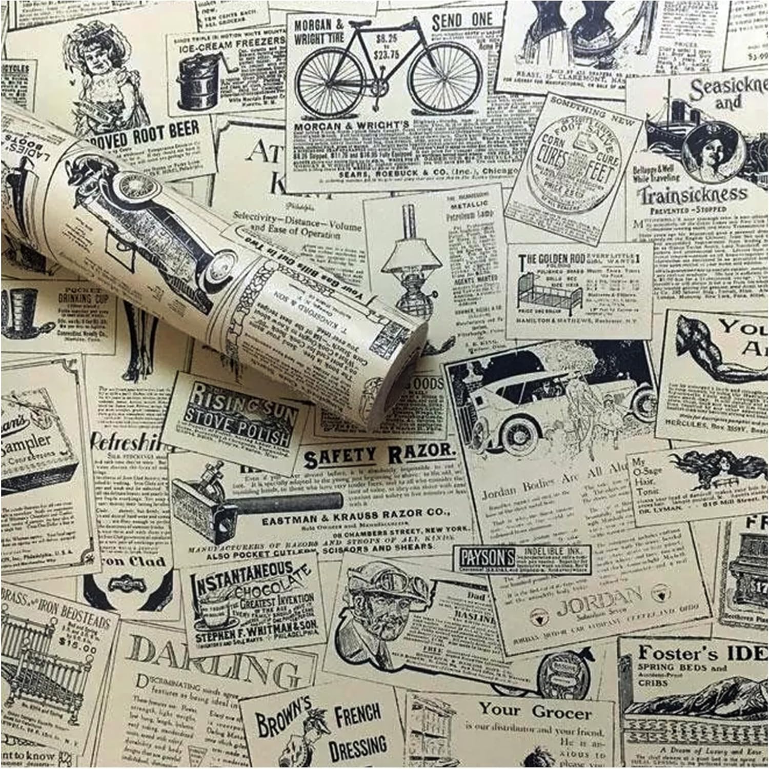 Carta da parati autoadesiva in PVC, motivo giornale vintage, 45 cm x 5 m, ideale per decorare il soggiorno e la camera da letto - 2