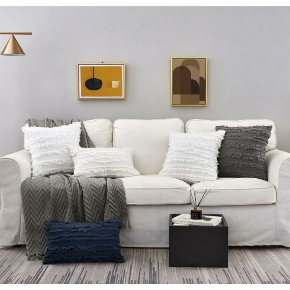 Federa decorativa in cotone e lino, tinta unita, 2 pezzi, 45,7 x