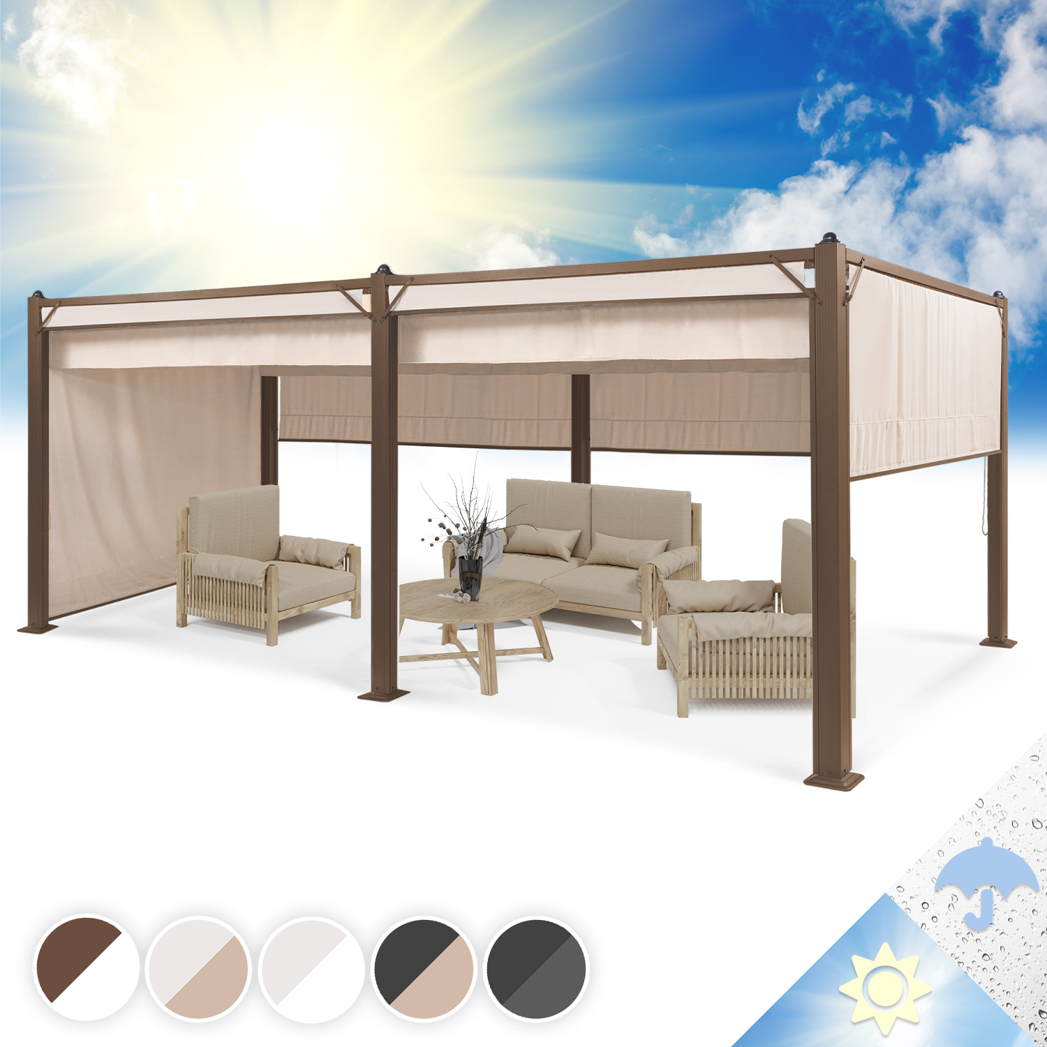 Blumfeldt Pavillon Pantheon 3x4 Pergola 3x4m Aluminium Parasol