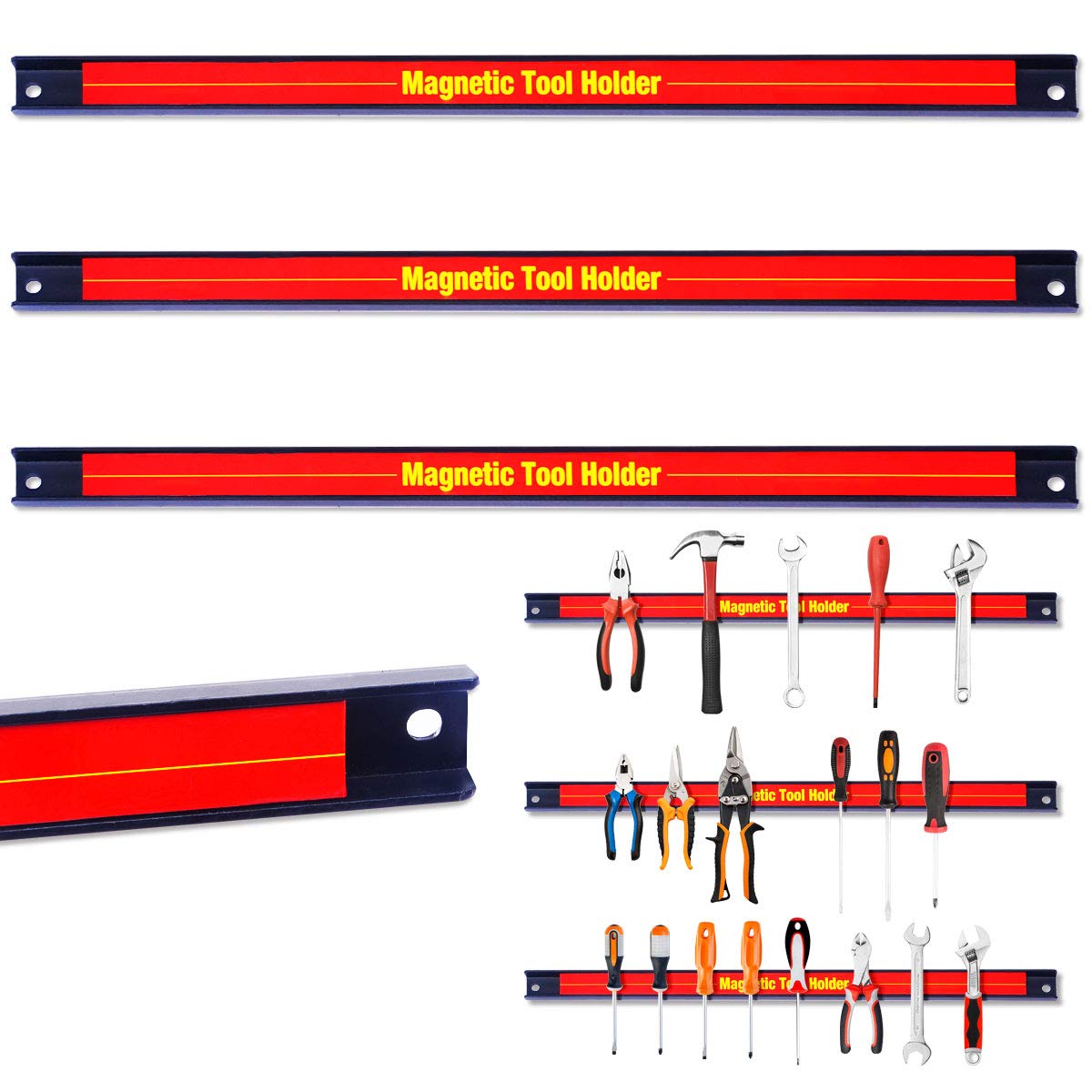 3 Barres Magnétiques Murales - Longueurs 20, 30, 46 Cm - Charge Max 5, 7, 10 Kg - Pour Ranger Outils Dans Garage, Atelier - 2