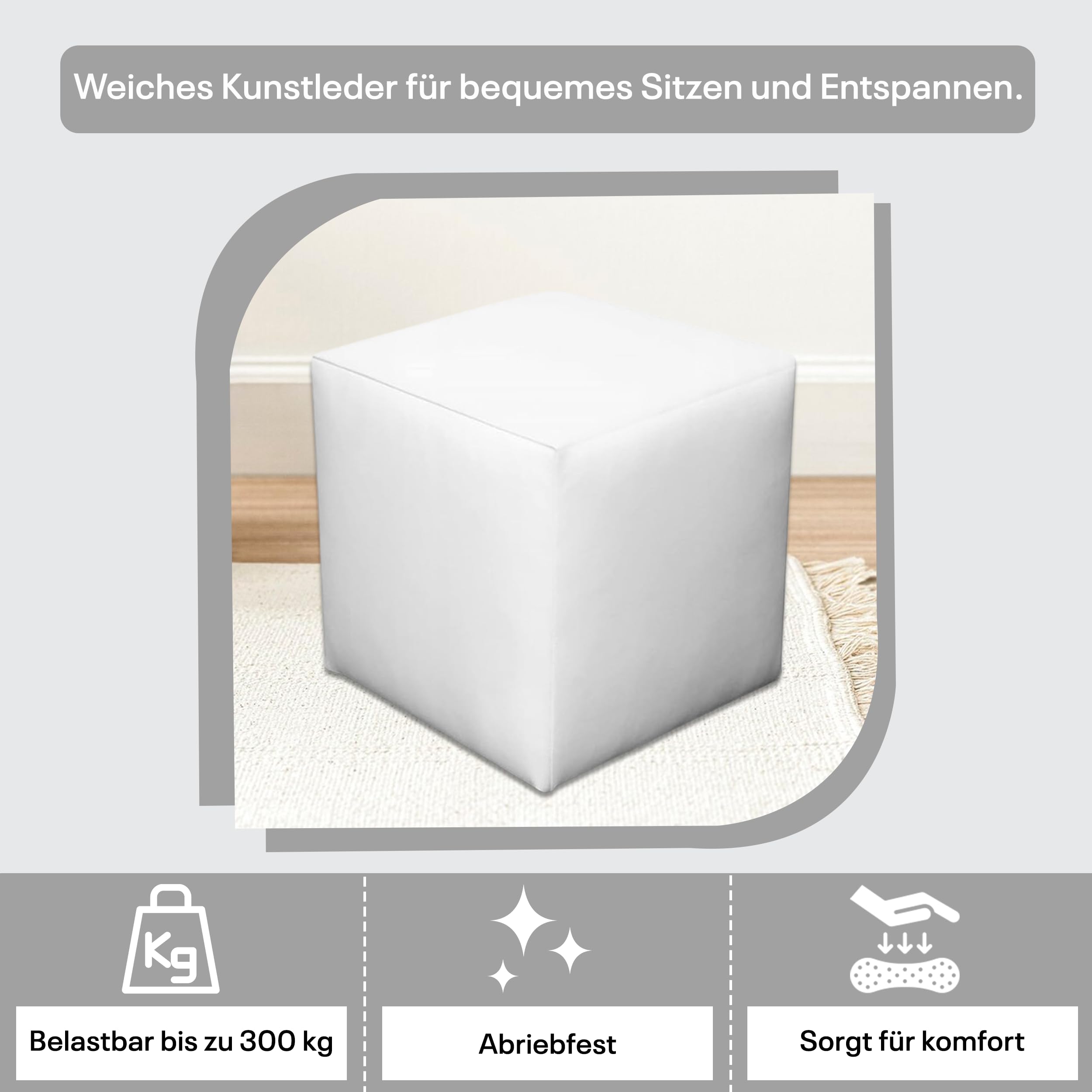 Sitzwürfel / Siège Pouf - Blanc, 40X40X40 Cm, Assise Rembourrée En Simili Cuir, Confortable Pour Salon, Chambre Ou Bureau - 5