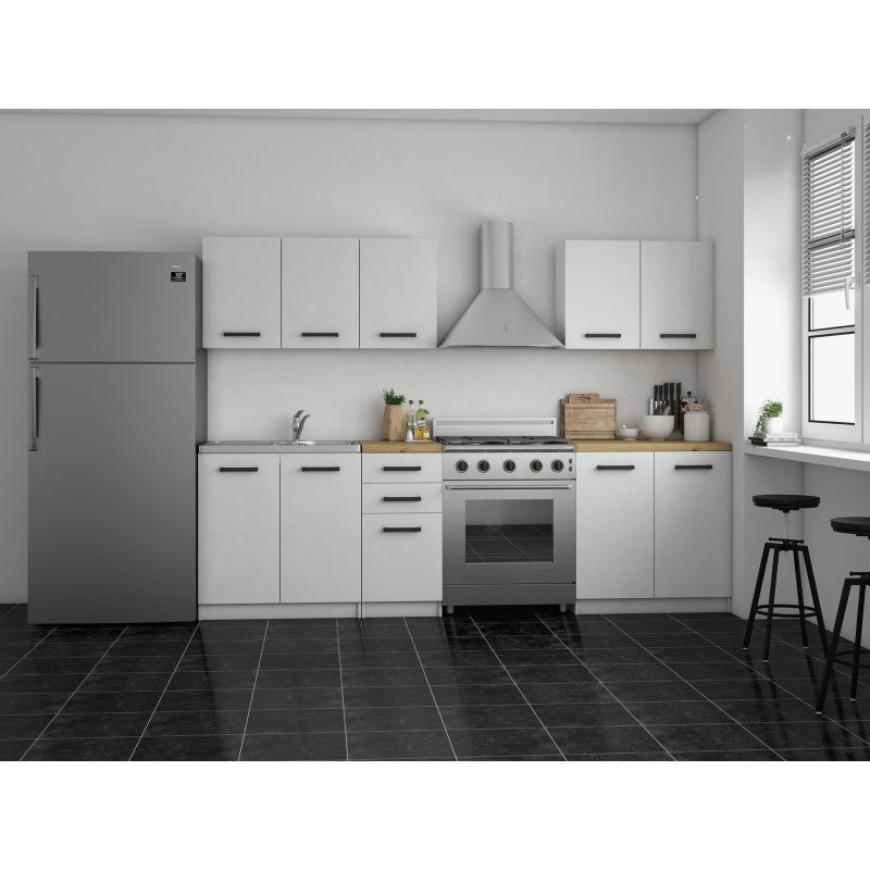 ANINE - Cuisine Complète Modulaire + Linéaire L 200 cm 6 pcs - Plan de travail INCLUS - Meubles armoires cuisine - Blanc/Chêne - 2