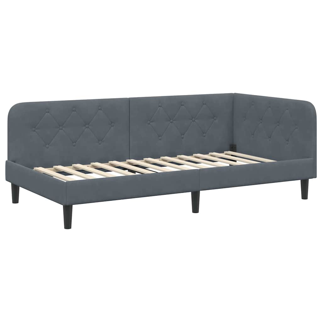 Cadre de lit d'angle en velours gris foncé pour la chambre, 90 × 200 cm - 6