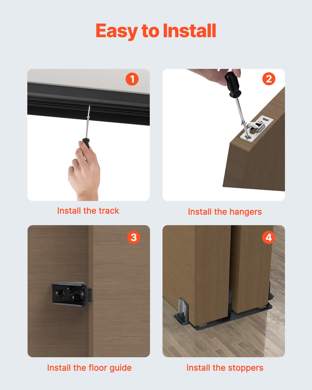 Kit Herrajes para Puerta Corredera 1219 mm,VEVOR Kit Rail en Aleación Aluminio con Manijas de Dedo,Sistema de 2 Puertas,para Grosor Puerta 35-45 mm - 5