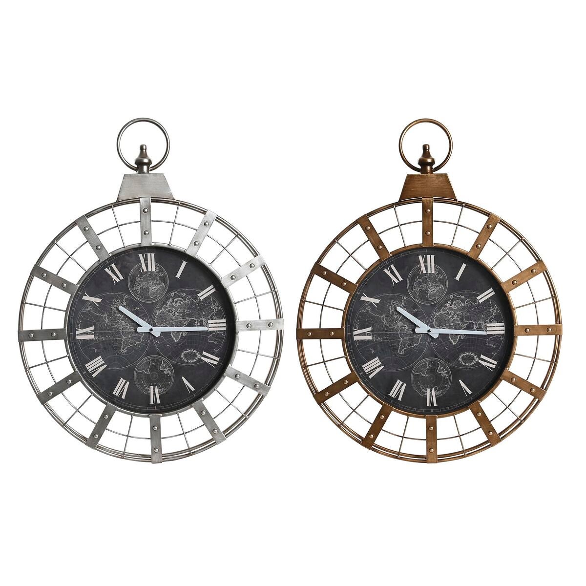 Reloj de pared dkd home decor 60 x 6,5 x 78 cm cristal plateado negro dorado hierro (2 unidades)