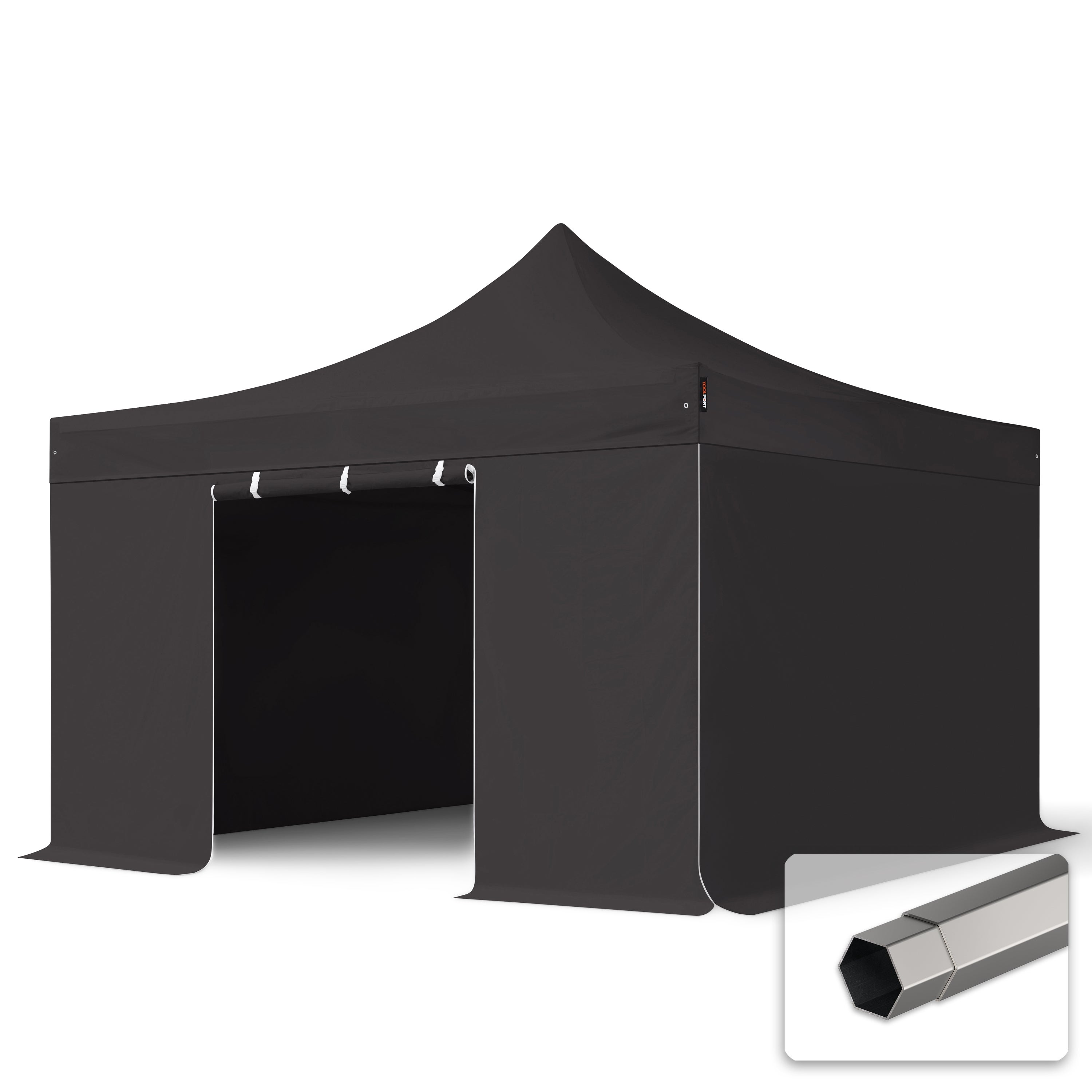 4x4 m Namiot Ekspresowy, PREMIUM Stal 40mm, trudnopalny, ze ścianami bocznymi, bez okien, czarny