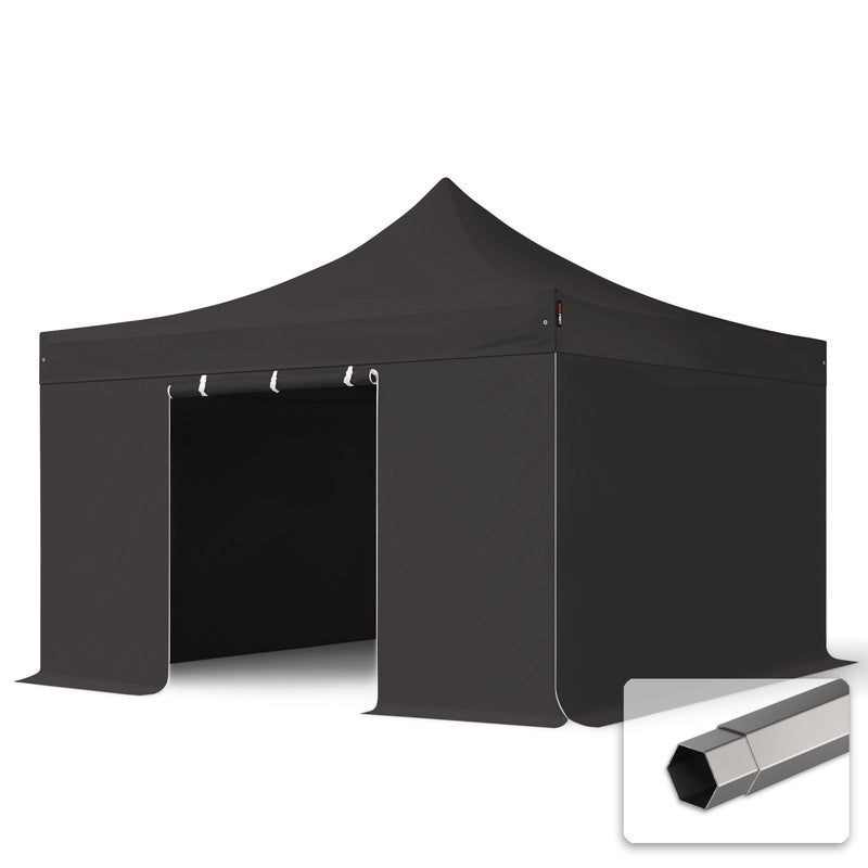 4x4 m Namiot Ekspresowy, PREMIUM Stal 40mm, trudnopalny, ze ścianami bocznymi, bez okien, czarny