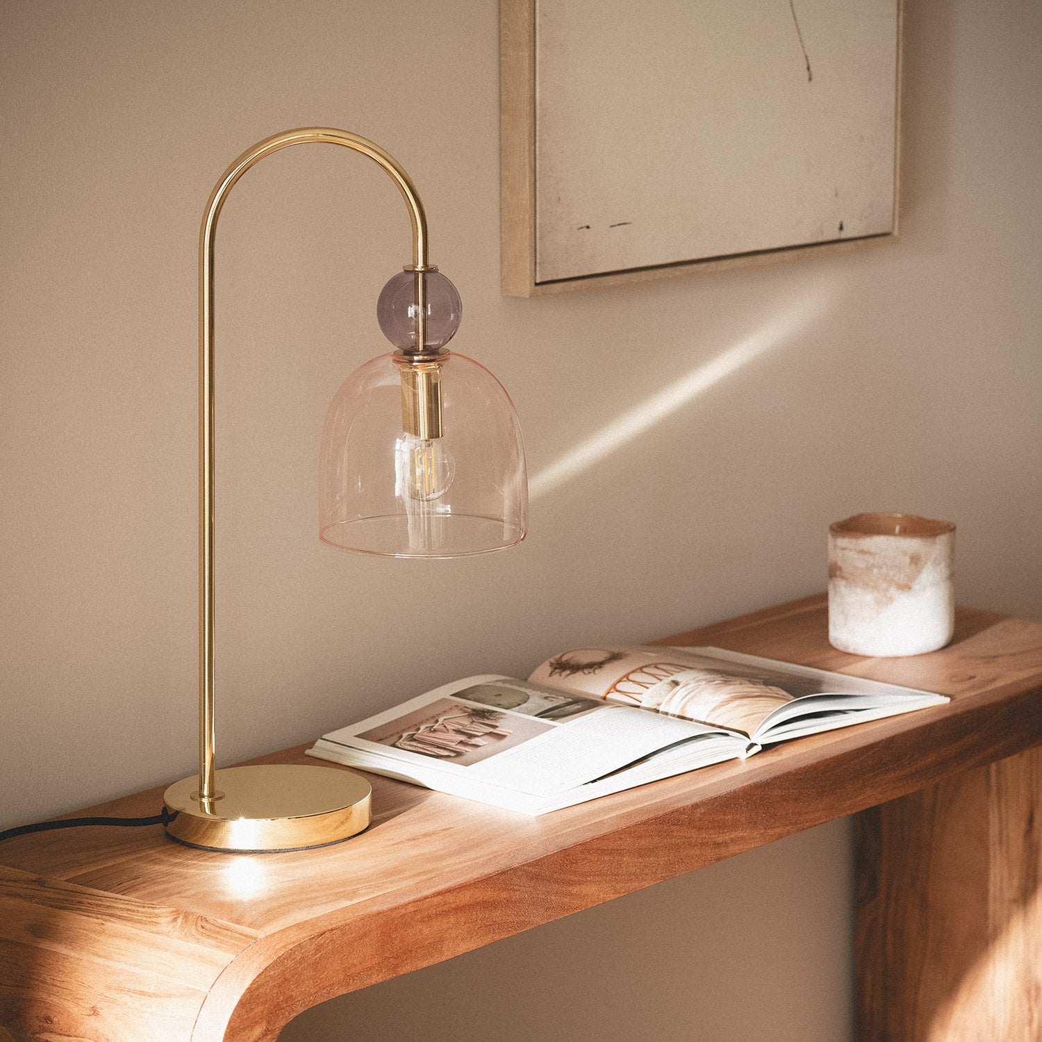 Ledkia Lámpara de Mesa Metal y Cristal Baudelaire Rosa - 4