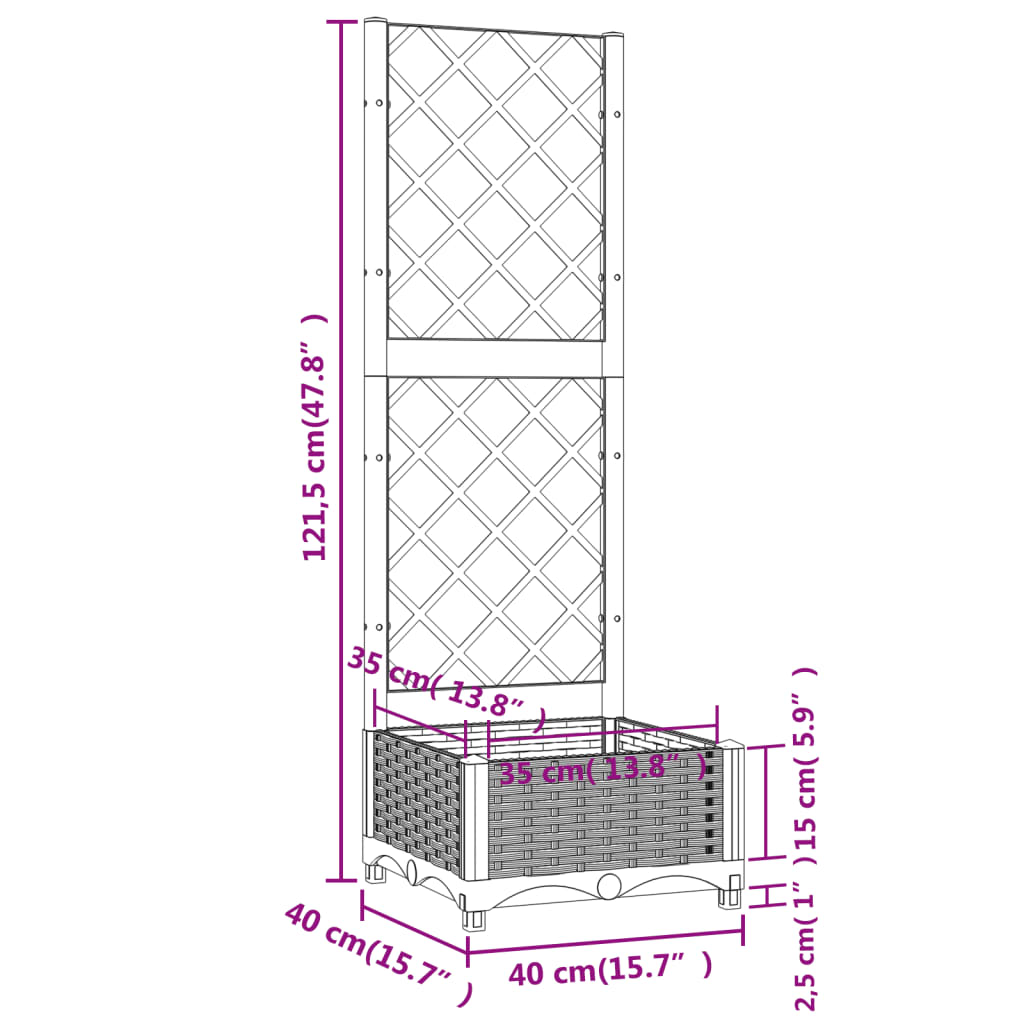 Maison Exclusive - Vaso de jardim com treliça azul-acinzentado 40x40x121,5 cm PP - 8