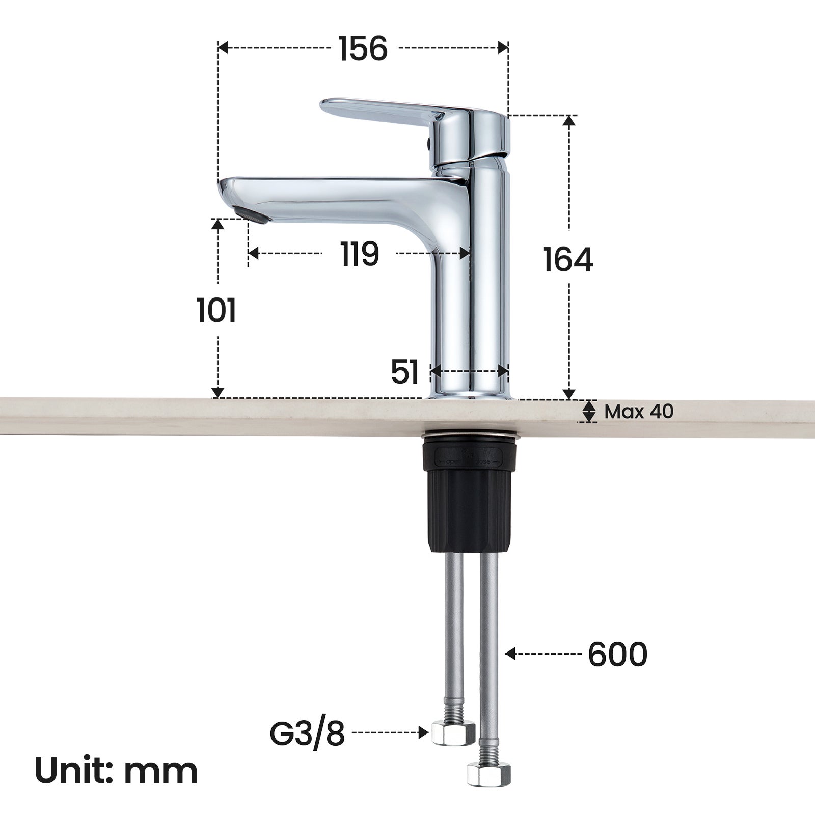 CECIPA MAX Moderne Mitigeur de Lavabo Rond avec bas Bec Robinet de lavabo et vasque Chrom Mitigeur pour Salle de Bain - 7