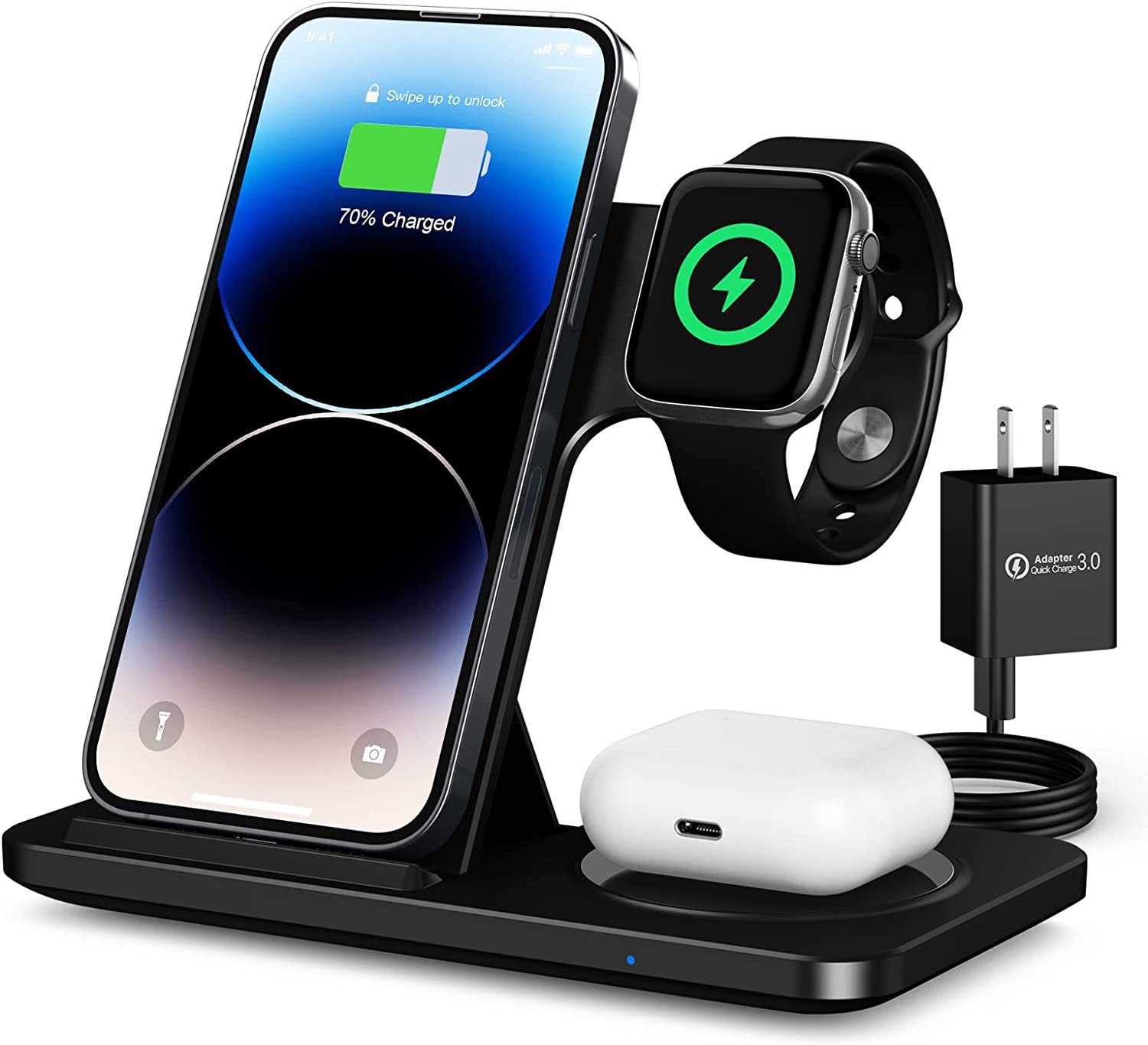 Noir Ładowarka indukcyjna w Bezprzewodowa ładowarka kompatybilna z iPhone Pro Max Plus XR XS X i iWatch Składana stacja szybkiego ładowania