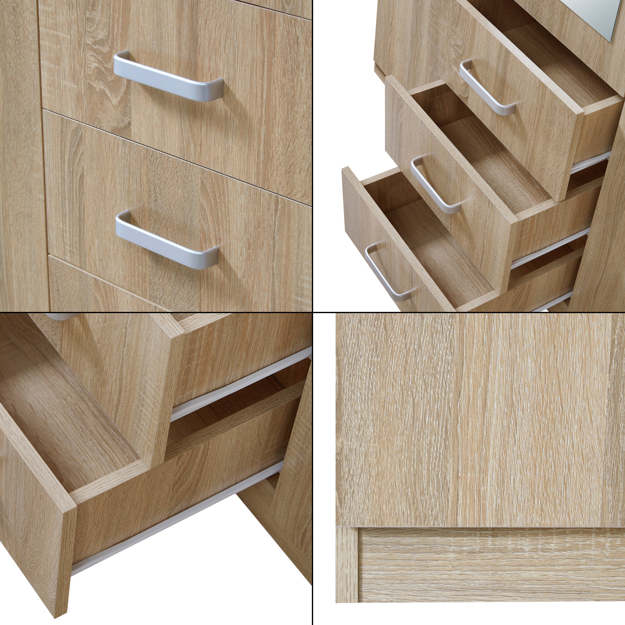 Armoire de chambre Bodolz 5 étagères 3 tiroirs + miroir MDF 176 x 120 x 52 cm effet chêne sonoma [en.casa] - 7