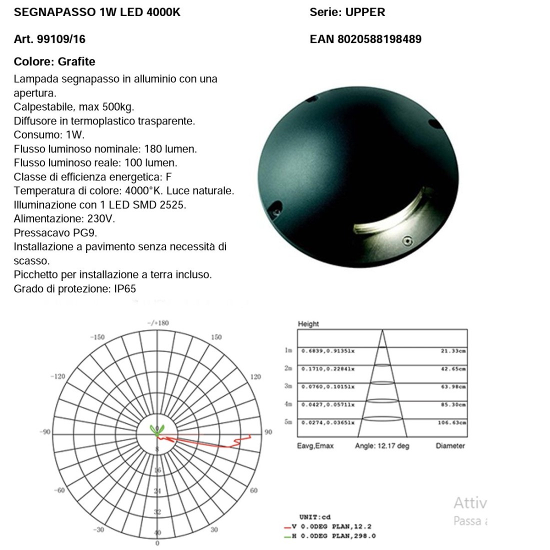 Lampada terra moderna sovil illuminazione upper 99109 16 led alluminio segnapasso calpestabile - 6