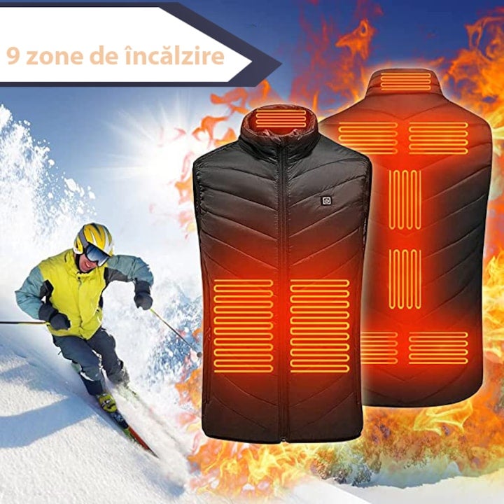 Gilet chauffant pour le corps, chauffage noir à neuf zones à double contrôle, connectivité USB, adapté aux hommes et aux femmes, 4XL noir - 2