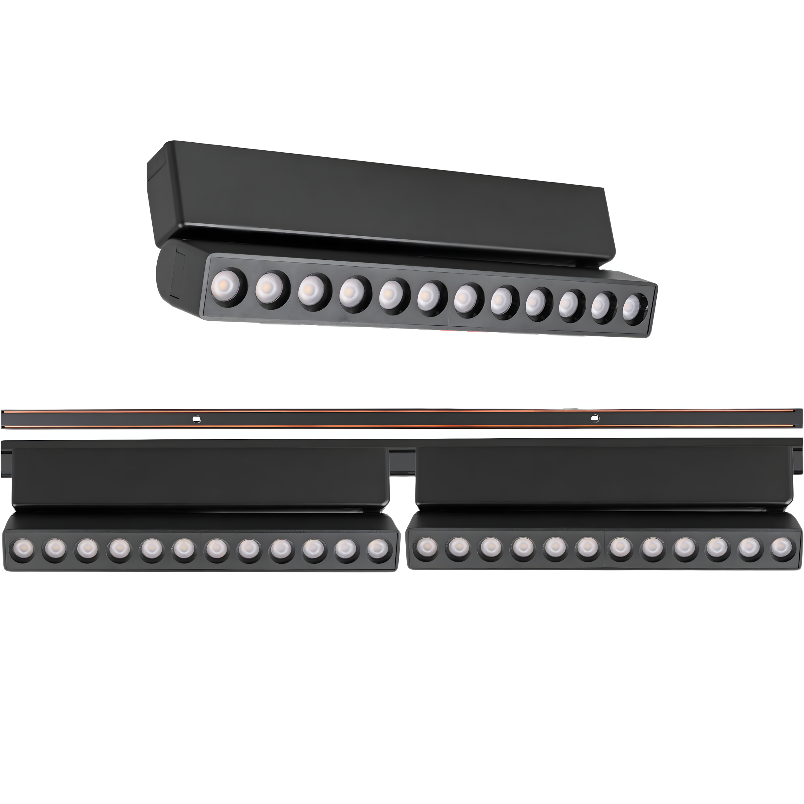 Zestaw oświetlenia szynowego LED Czarny system magnetyczny szyna listwa 1m + 2 x lampa LED ze źródłem światła - LEDHOFF