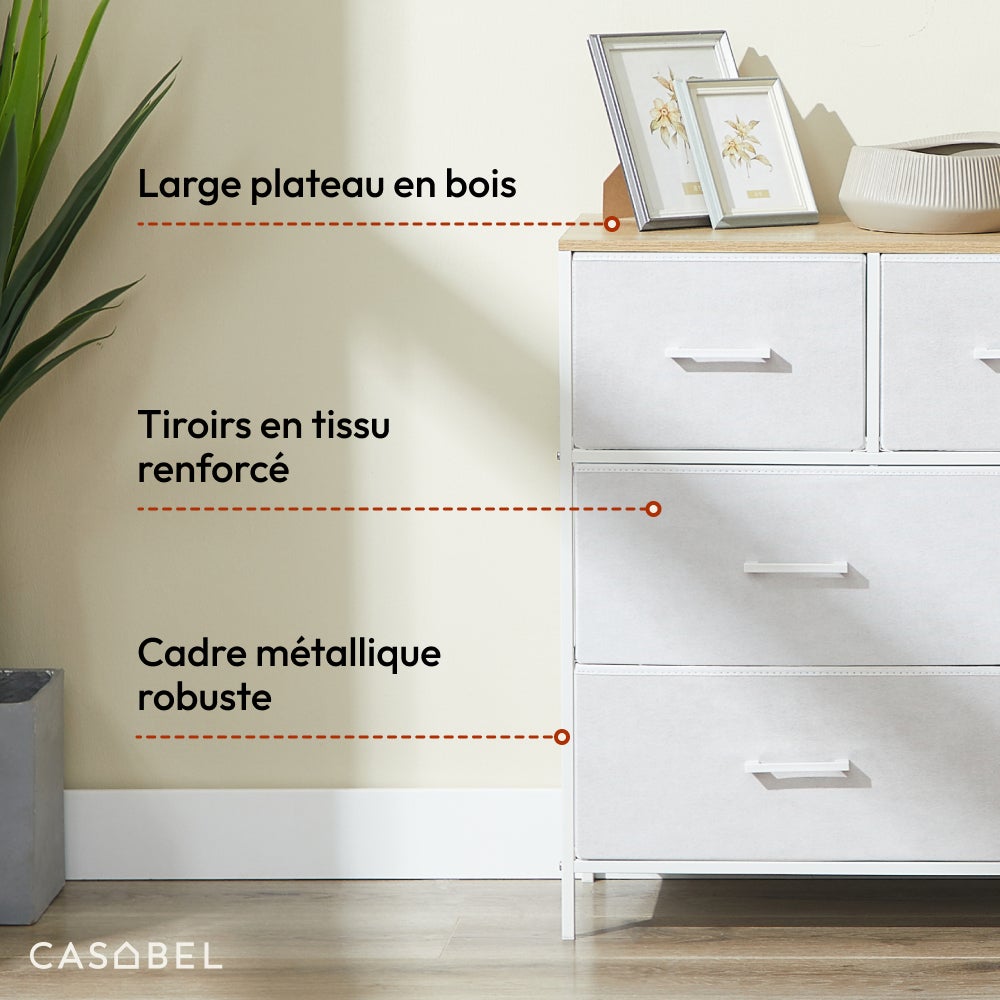 CASABEL Commode 7 tiroirs chambre, salon, métal blanc - 8