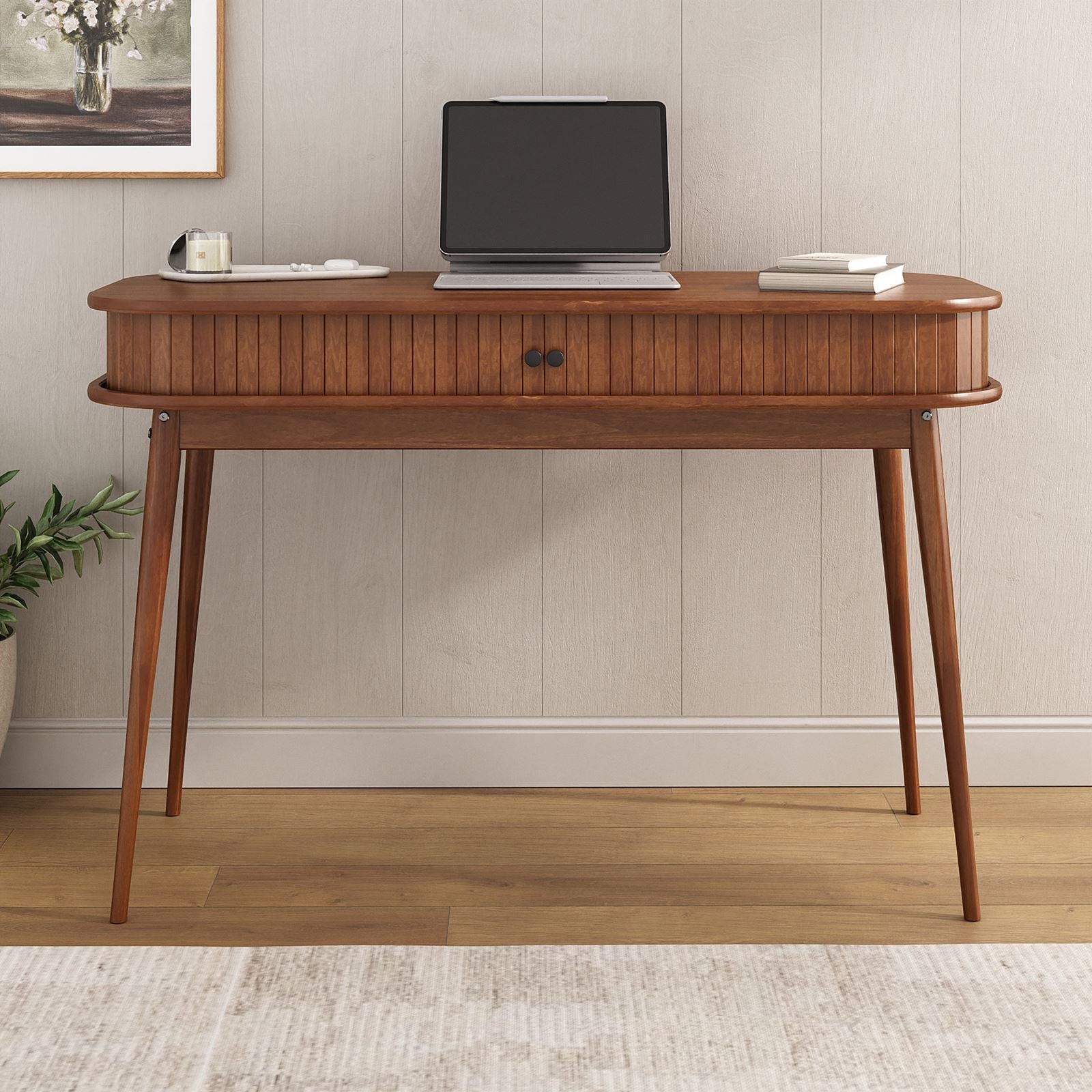 Bureau JARI IDIMEX Bois Massif 113x75x50cm - Porte Coulissante - Chêne