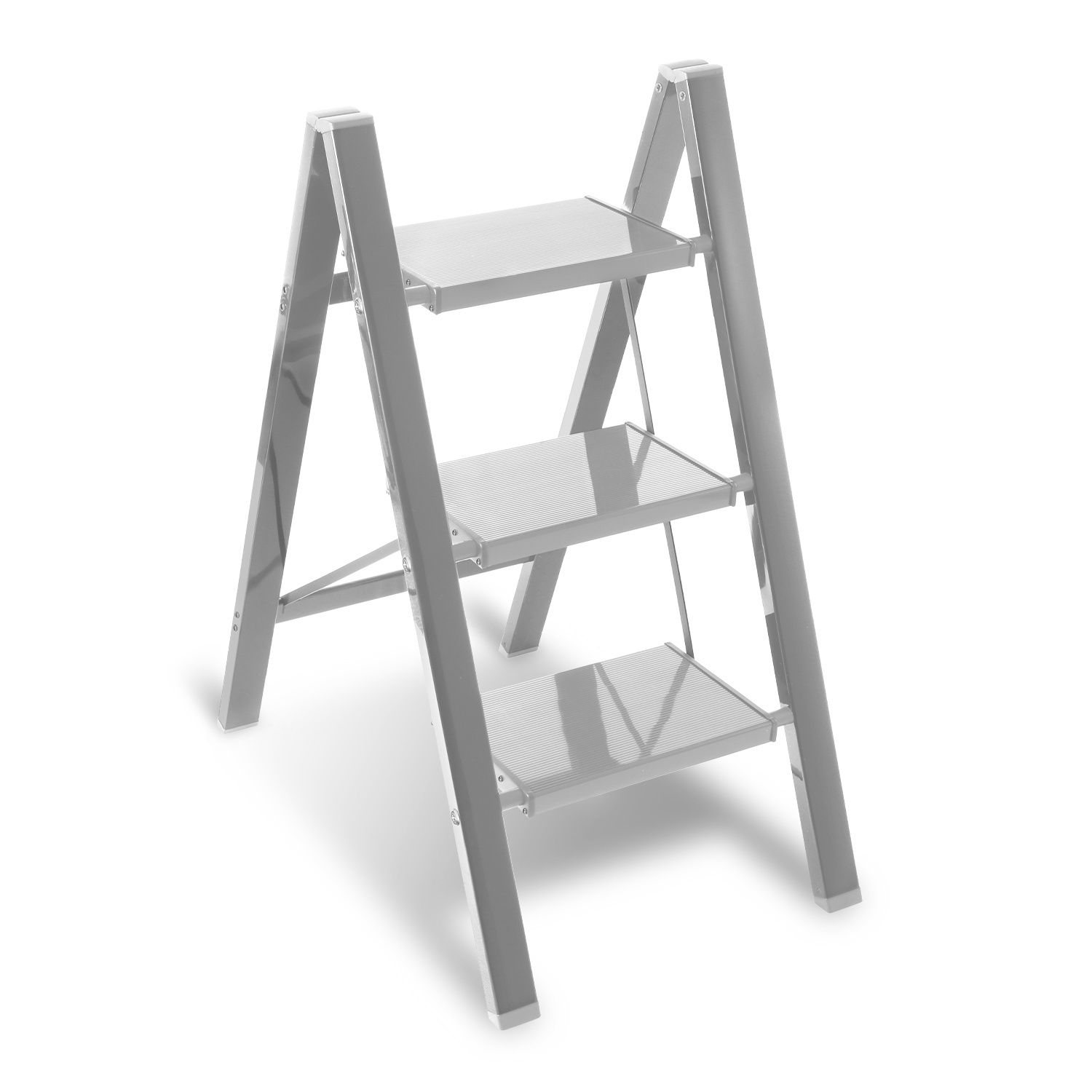 Składana drabina schodkowa, aluminiowa, udźwig 150 kg, 3 stopnie, kolor srebrny, ok. 84,5 cm