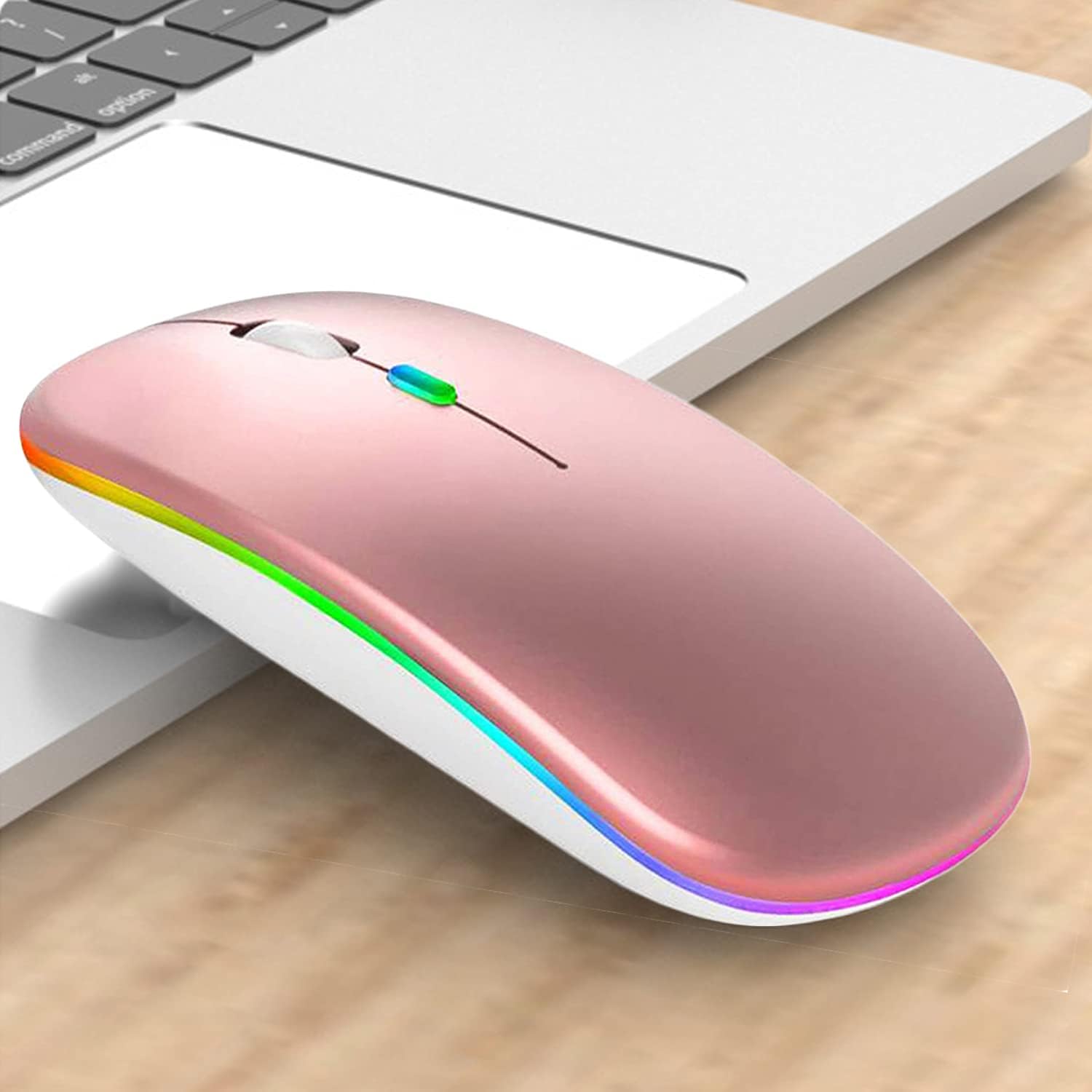 Mouse wireless a LED, oro rosa, mouse silenzioso wireless ricaricabile sottile, mouse ottico wireless USB portatile da 2,4 G con ricevitore USB - 3