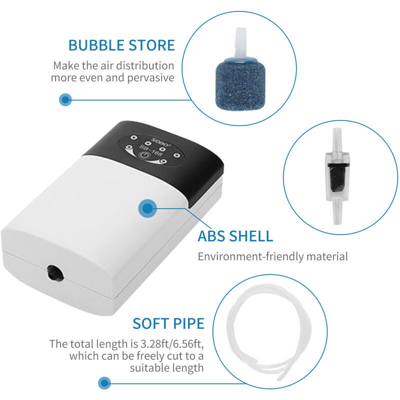 Aerador para aquário de peixes Bomba de oxigénio recarregável por USB de dupla finalidade Acessórios SB-268 + - 5