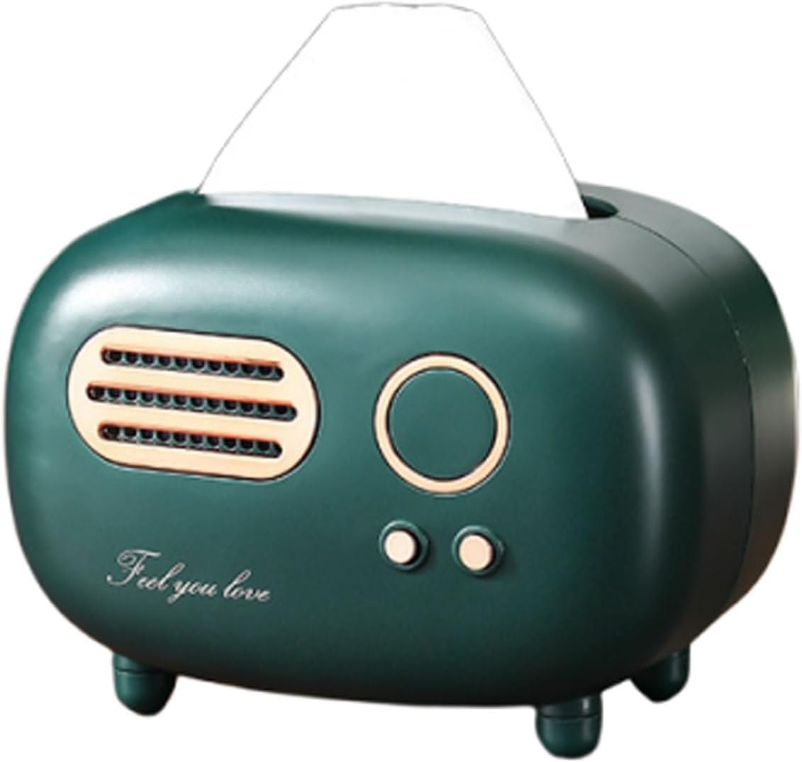 Pudełko na chusteczki w kształcie prostokąta w stylu retro, z motywem radia, praktyczne i stylowe, do biura, kuchni, salonu, w kolorze zielonym