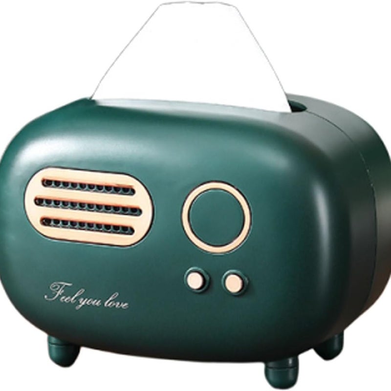 Pudełko na chusteczki w kształcie prostokąta w stylu retro, z motywem radia, praktyczne i stylowe, do biura, kuchni, salonu, w kolorze zielonym