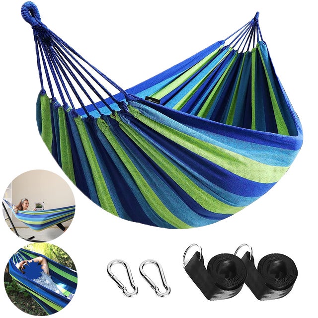 Hamaca azul para jardín, columpio, para exteriores, camping, patio, jardín, con cuerda, 260 x 80 cm