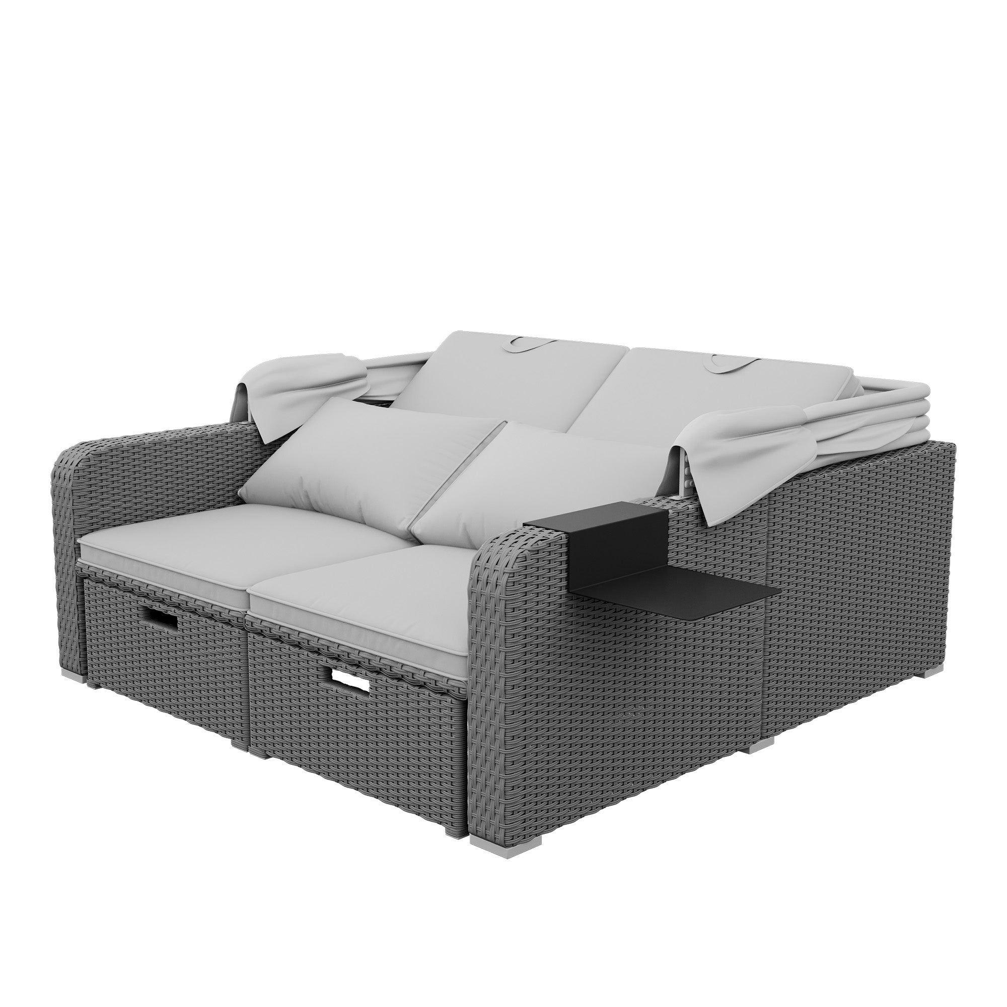 Mobilier de jardin en polyrotin pour deux personnes, marquise amovible, matériaux polyrotin et éponge, 130×196×152 cm, gris - 4