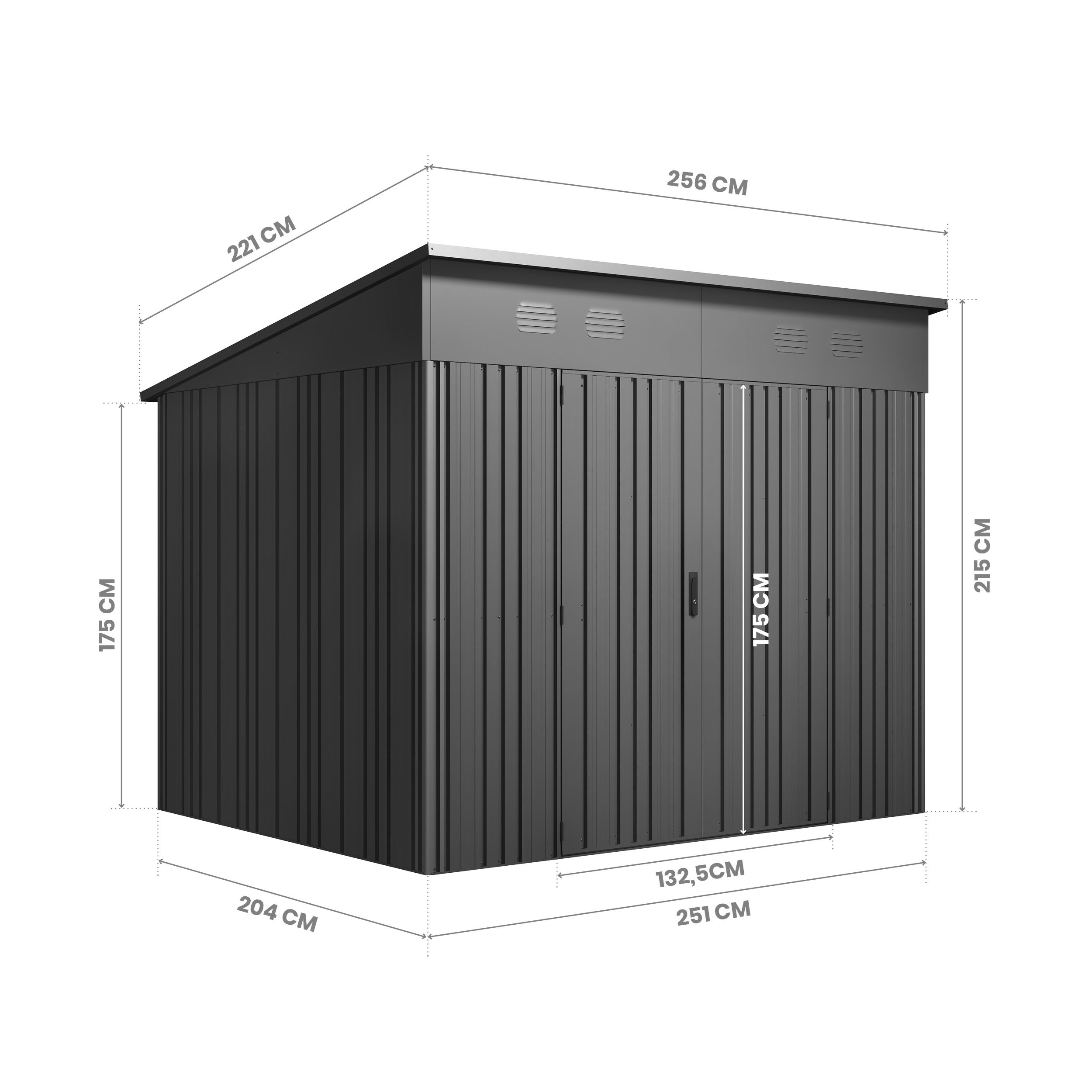 Abri de jardin métal Pioneer Y70 - Structure autoportante - Portes renforcées - Serrure avec clé incluse - Piliers en V - Cabane extérieur 5,66m2 - 9