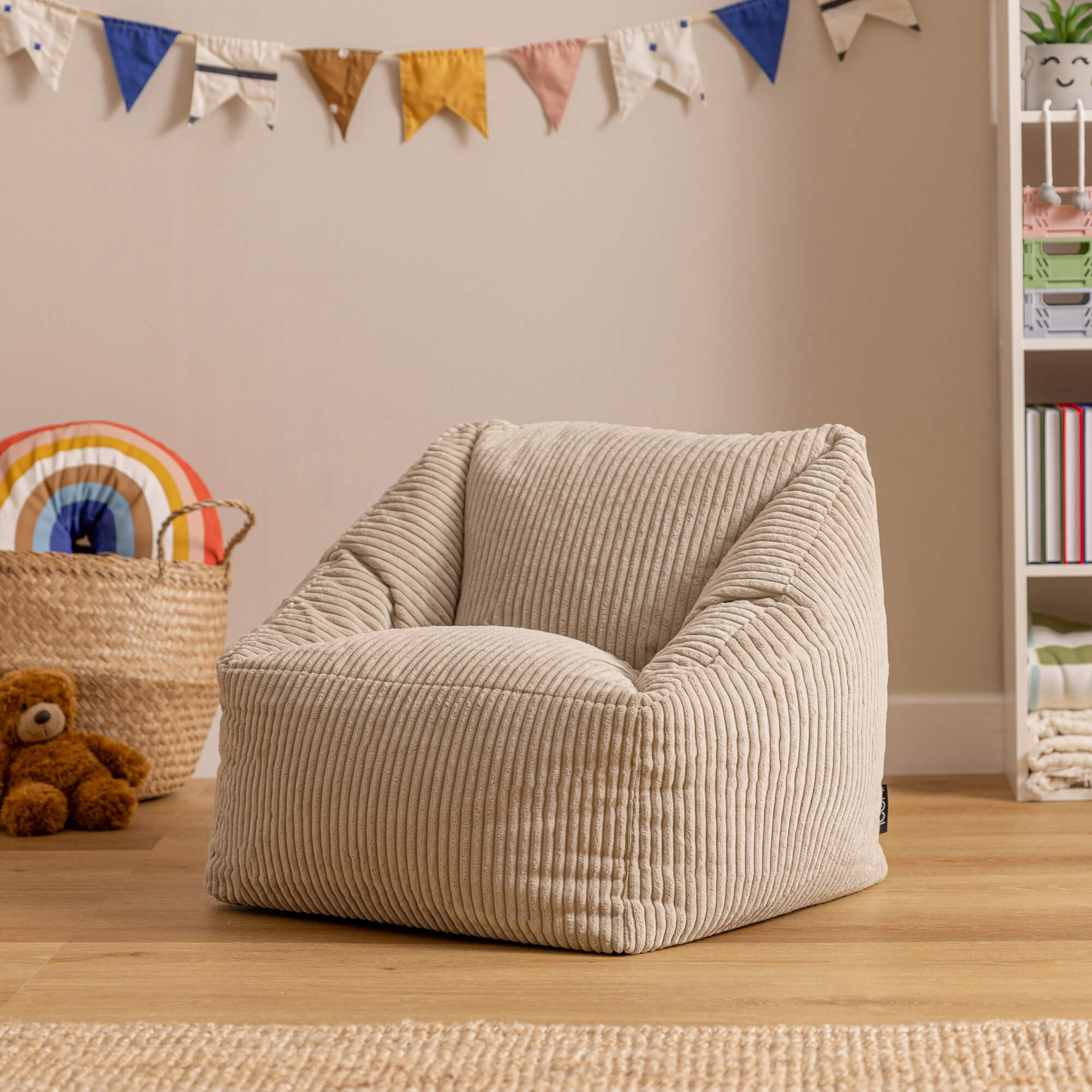 Lot de 2 poufs fauteuils enfant Icon velours côtelé beige galet, chambre, salon, 55x55xcm Oeko-Tex® - 2