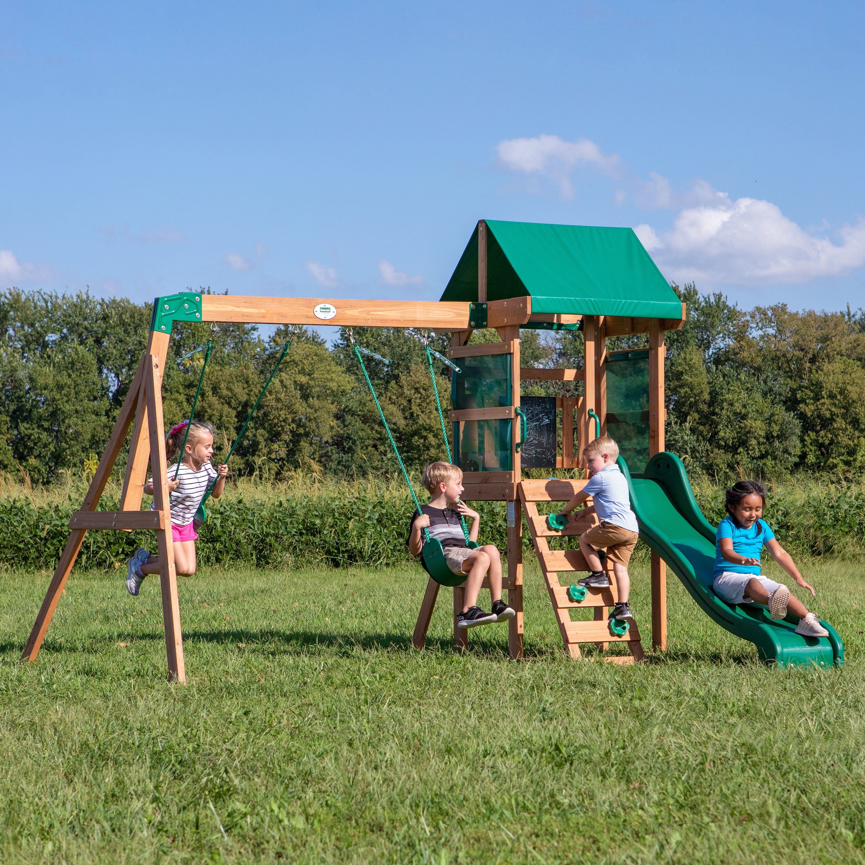 Aire de jeux en bois | Avec balançoire / toboggan / bac de sable / échelle | Maison enfant extérieur Backyard Discovery Buckley Hill - 3