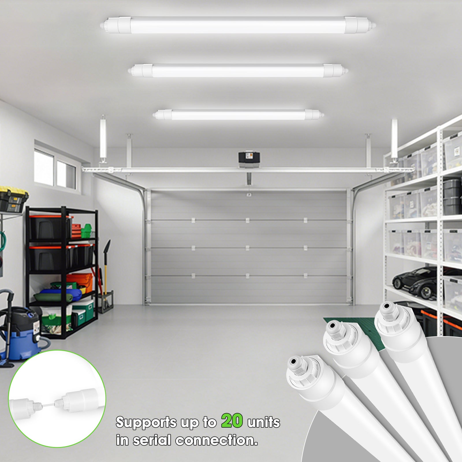 LOVHAUS 3 sztuka Wodoszczelna listwa LED IP68 150 cm 40 W 4600 lm 4000 K biały neutralny łatwa do montażu do garażu piwnicy i pralni łączalna