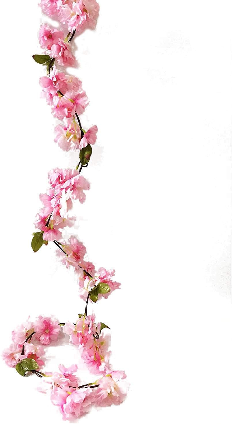 Sztuczne kwiaty wiśni, pnącze, wiszące rośliny, sztuczna girlanda Sakura, fałszywy wieniec z orientalnej wiśni, kwiat, 1,77 m, jasnoróżowy